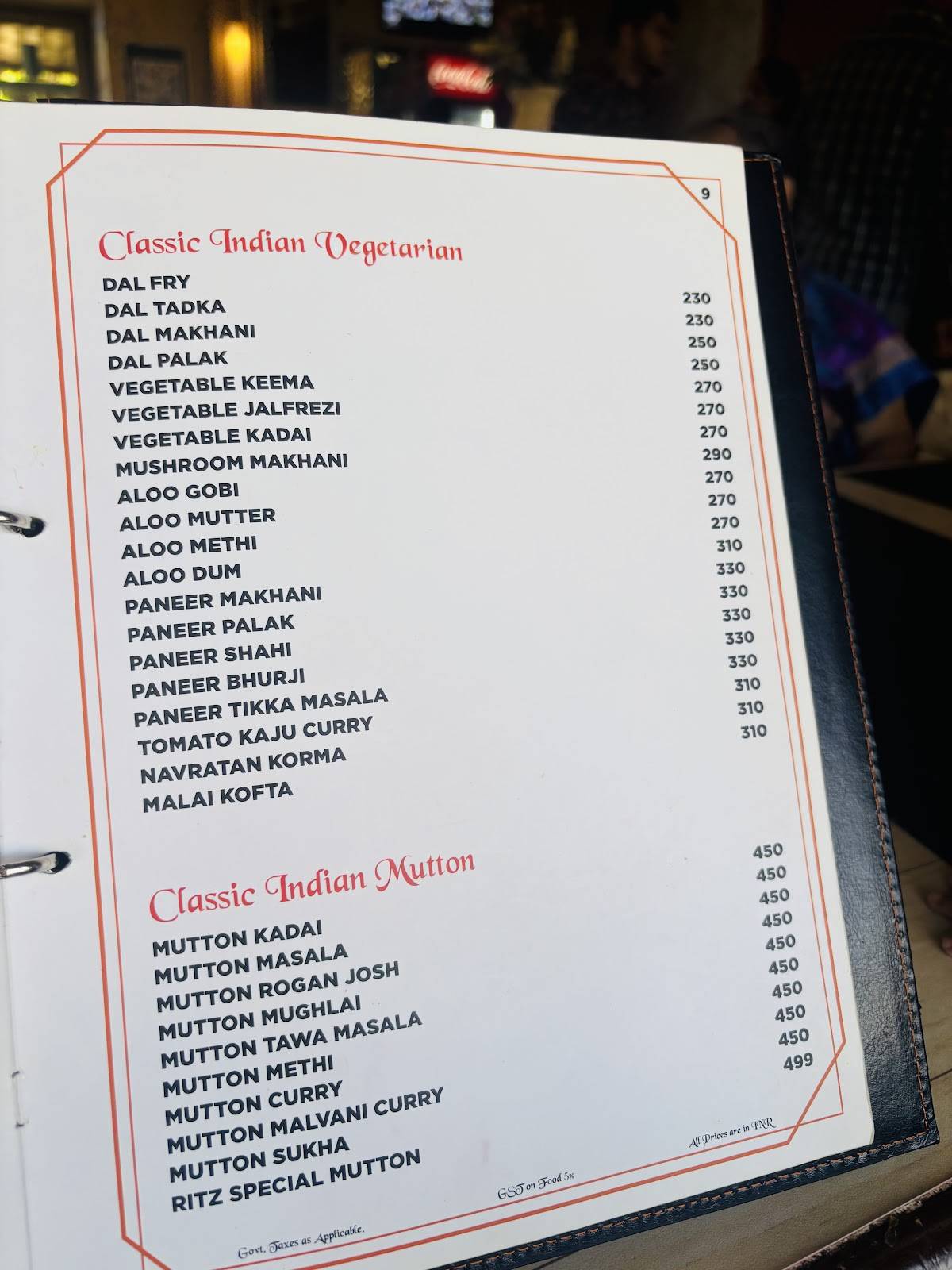 Ritz Classic-Panjim Gymkhana menu