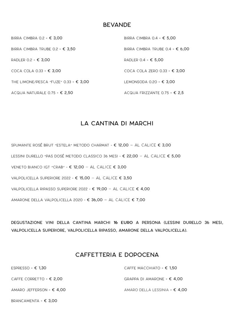 Menu di Roccolo dei Marchi - Bistrot e Pizza 
