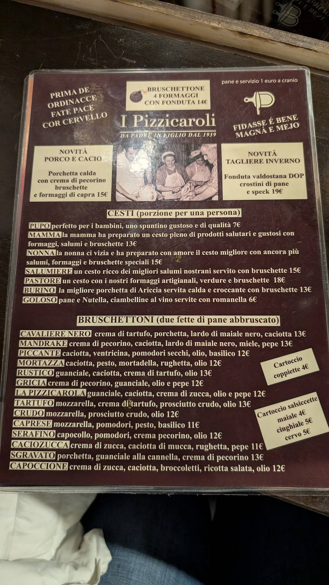 Menu di ‪I Pizzicaroli‬ piazza Navona 