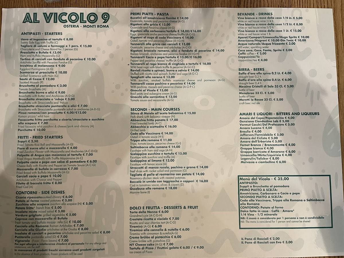 Menu di Osteria Al Vicolo 9 