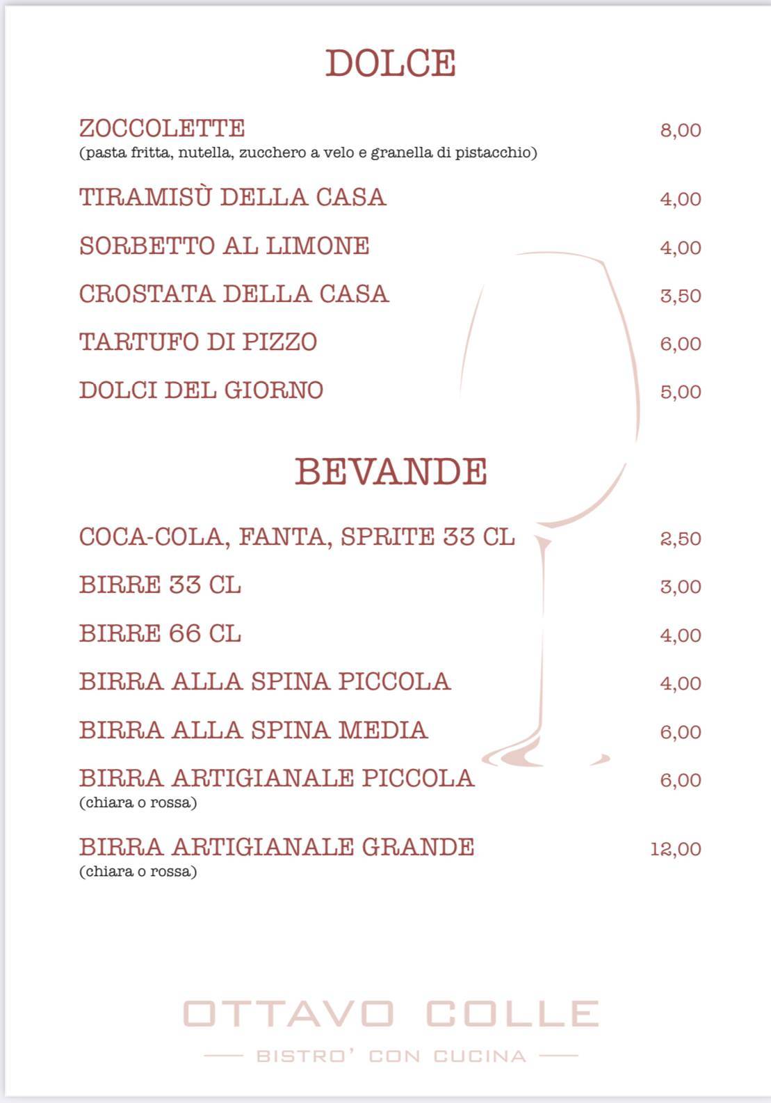 Menu di Ottavo Colle - Bistrot con Cucina 