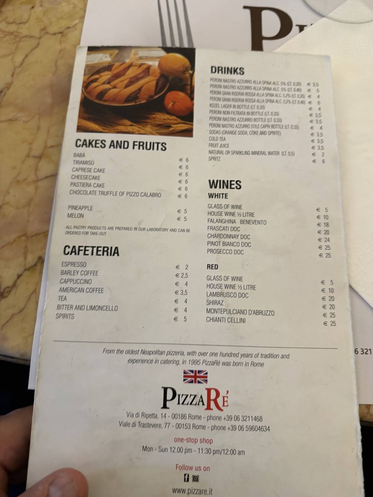 Menu di PizzaRé 