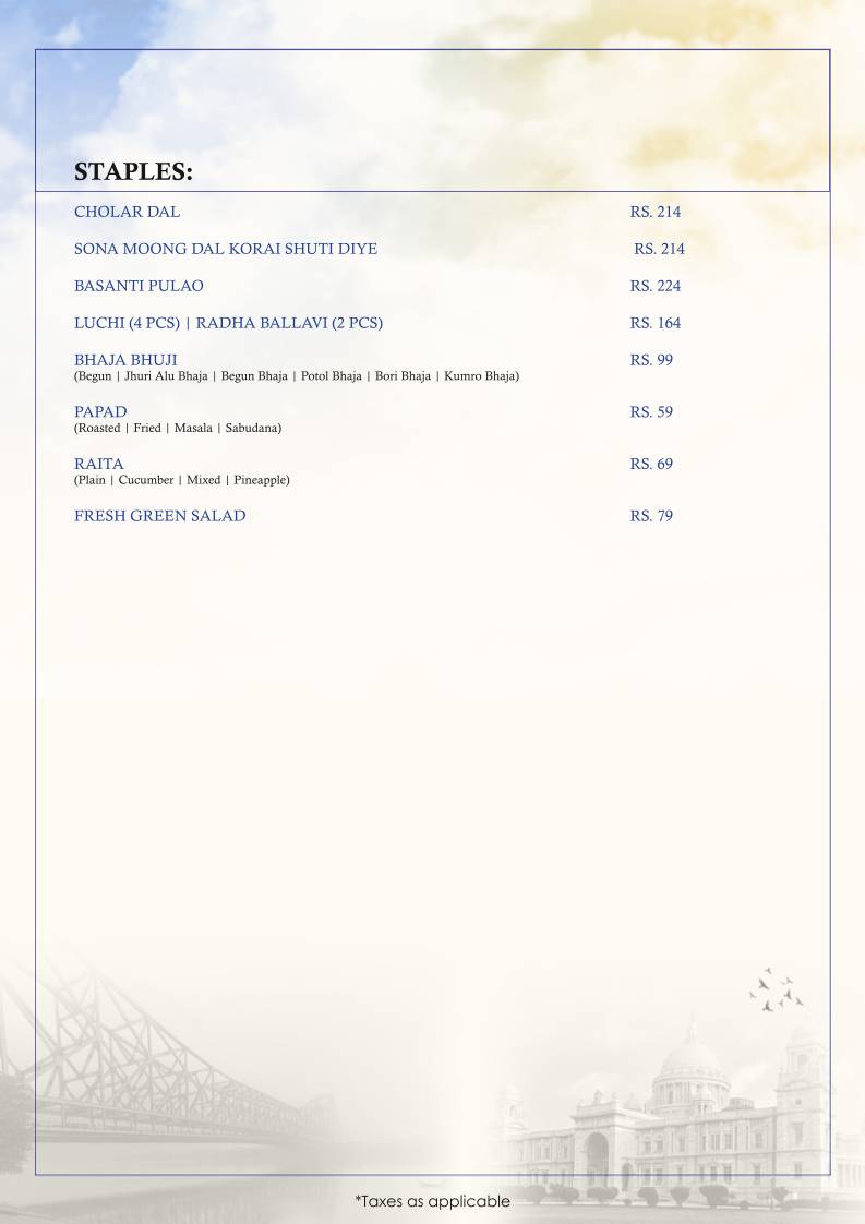 Roots of Calcutta menu