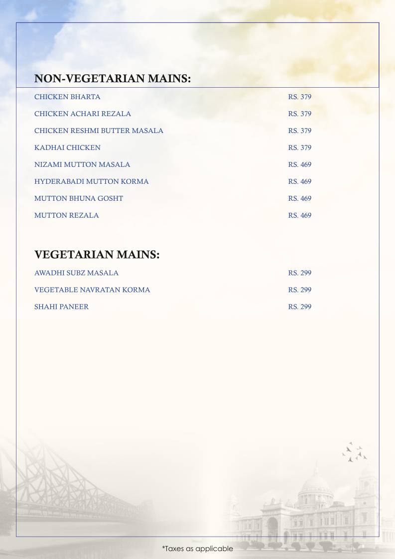 Roots of Calcutta menu