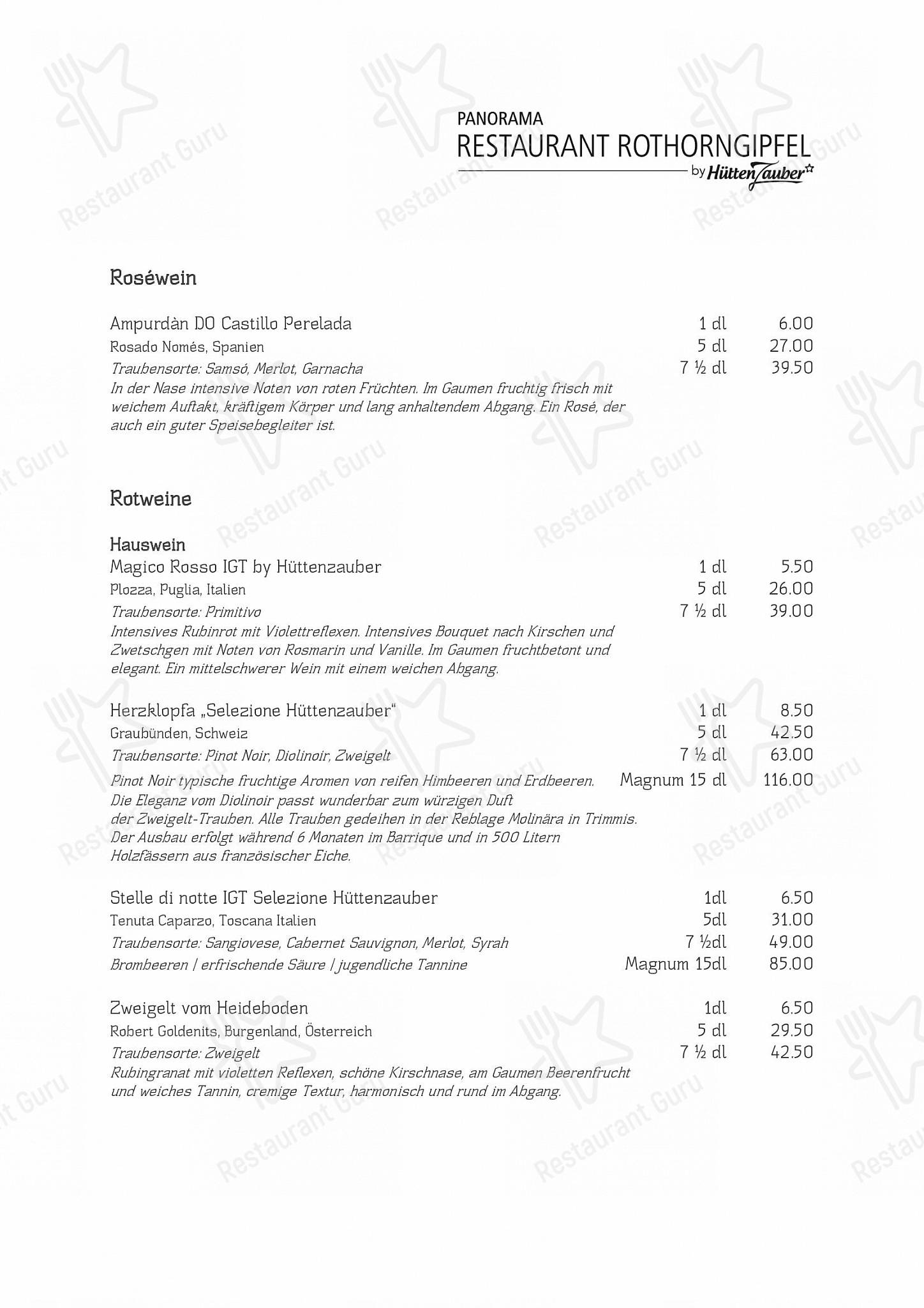 Menu di Panormarestaurant Rothorngipfel - Коктейльная карта