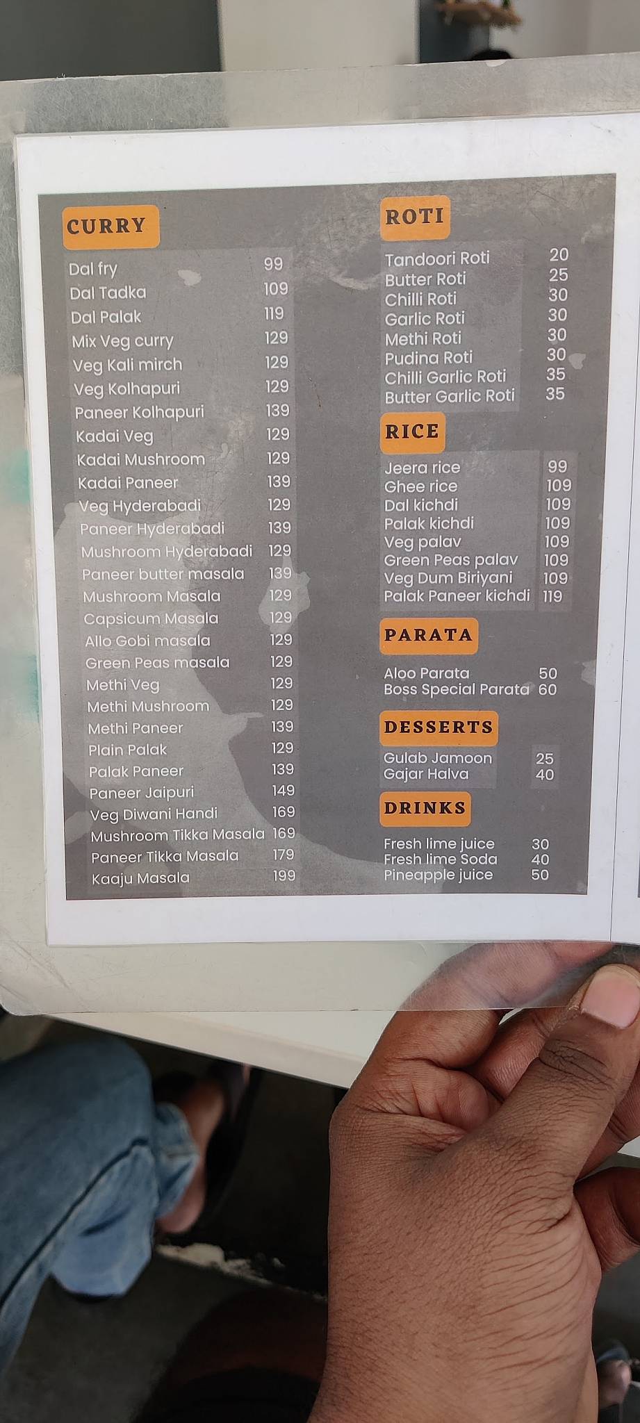 Menu at Roti Boss, Bengaluru, Bus stop