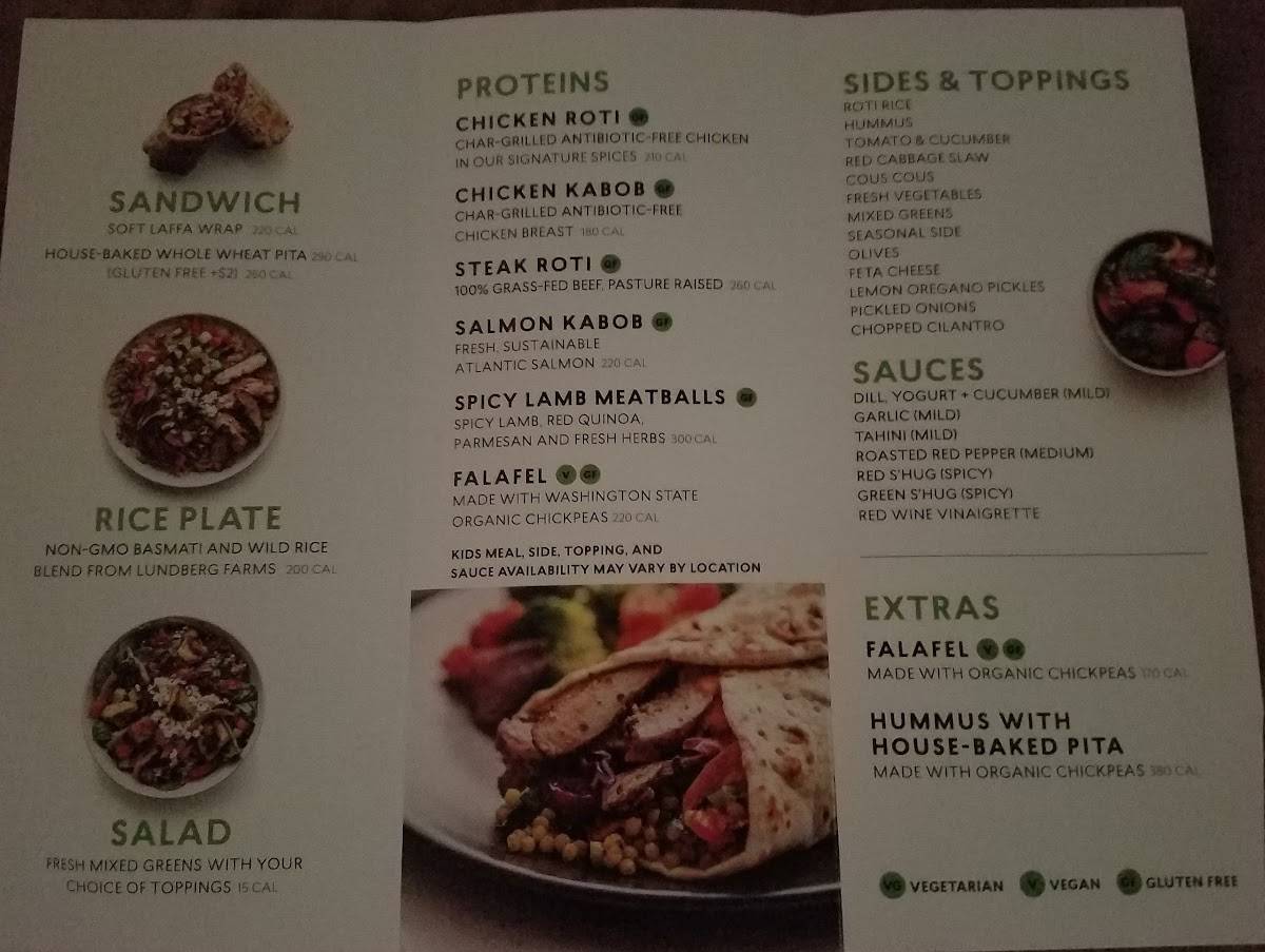 Menu at Roti Modern Mediterranean restaurant, Skokie