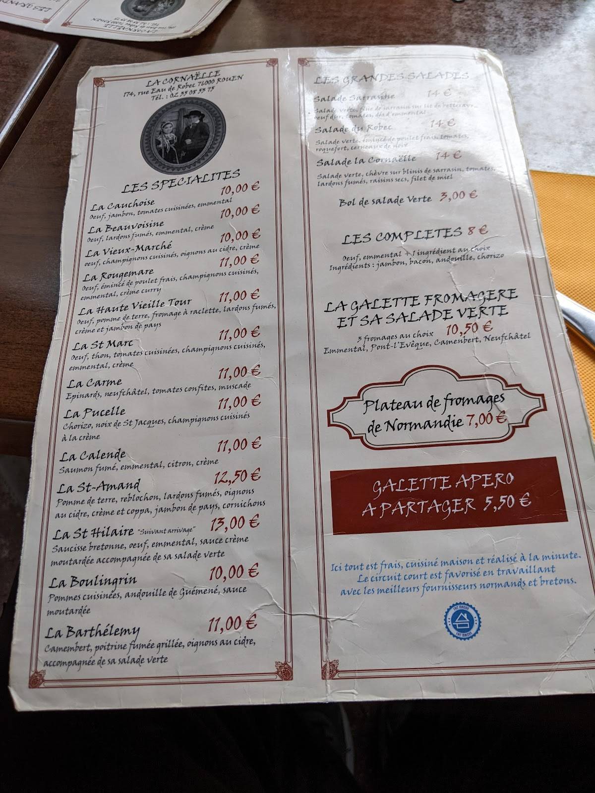 Menu de La Cornaelle