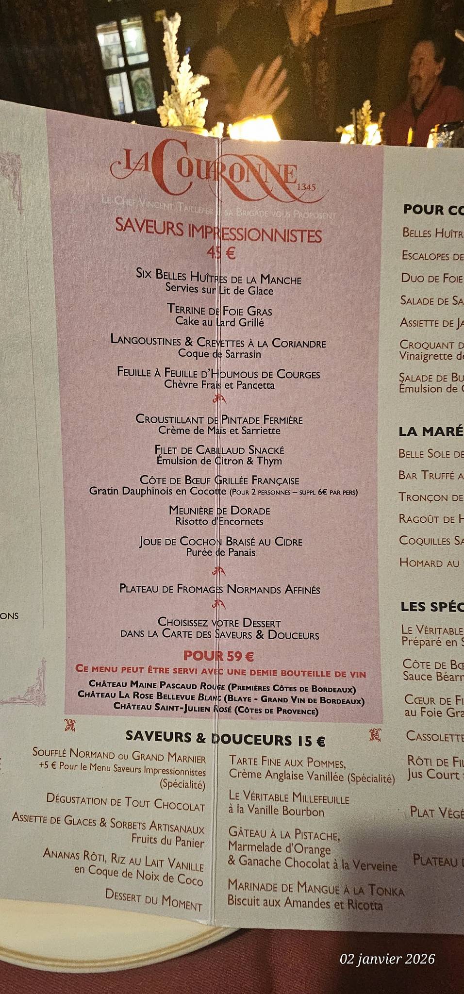 Menu de La Couronne