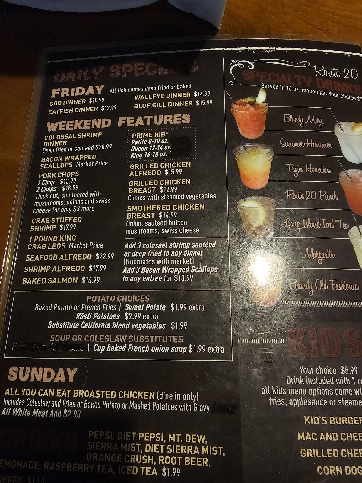 Menu at Route 20 Bar & Grill Inc, Freeport