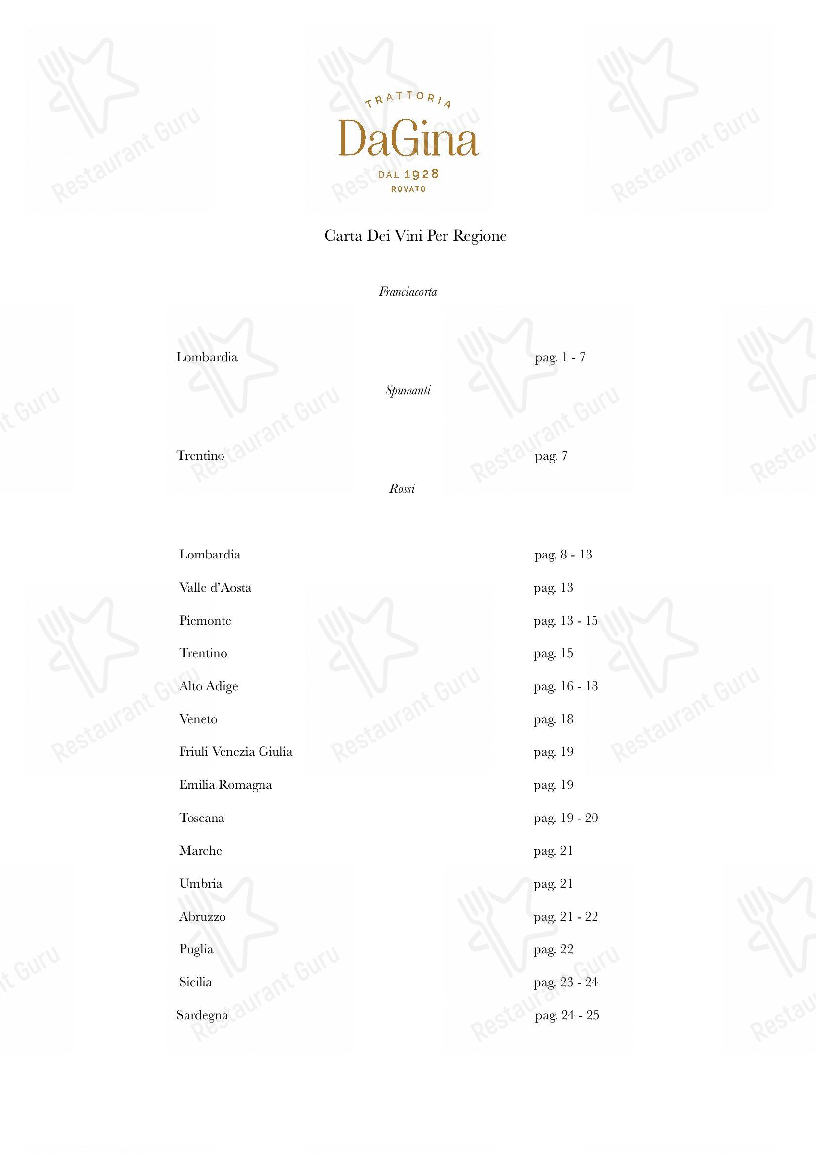 Menu bar per Trattoria Da Gina ristorante