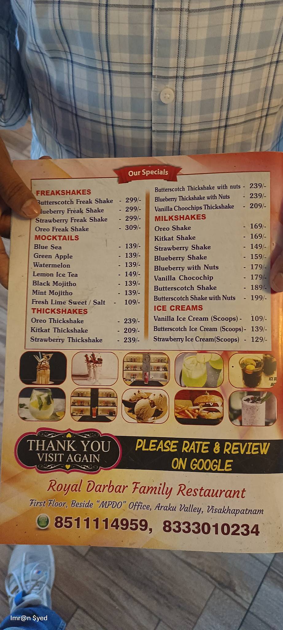 Royal Darbar Restaurant menu