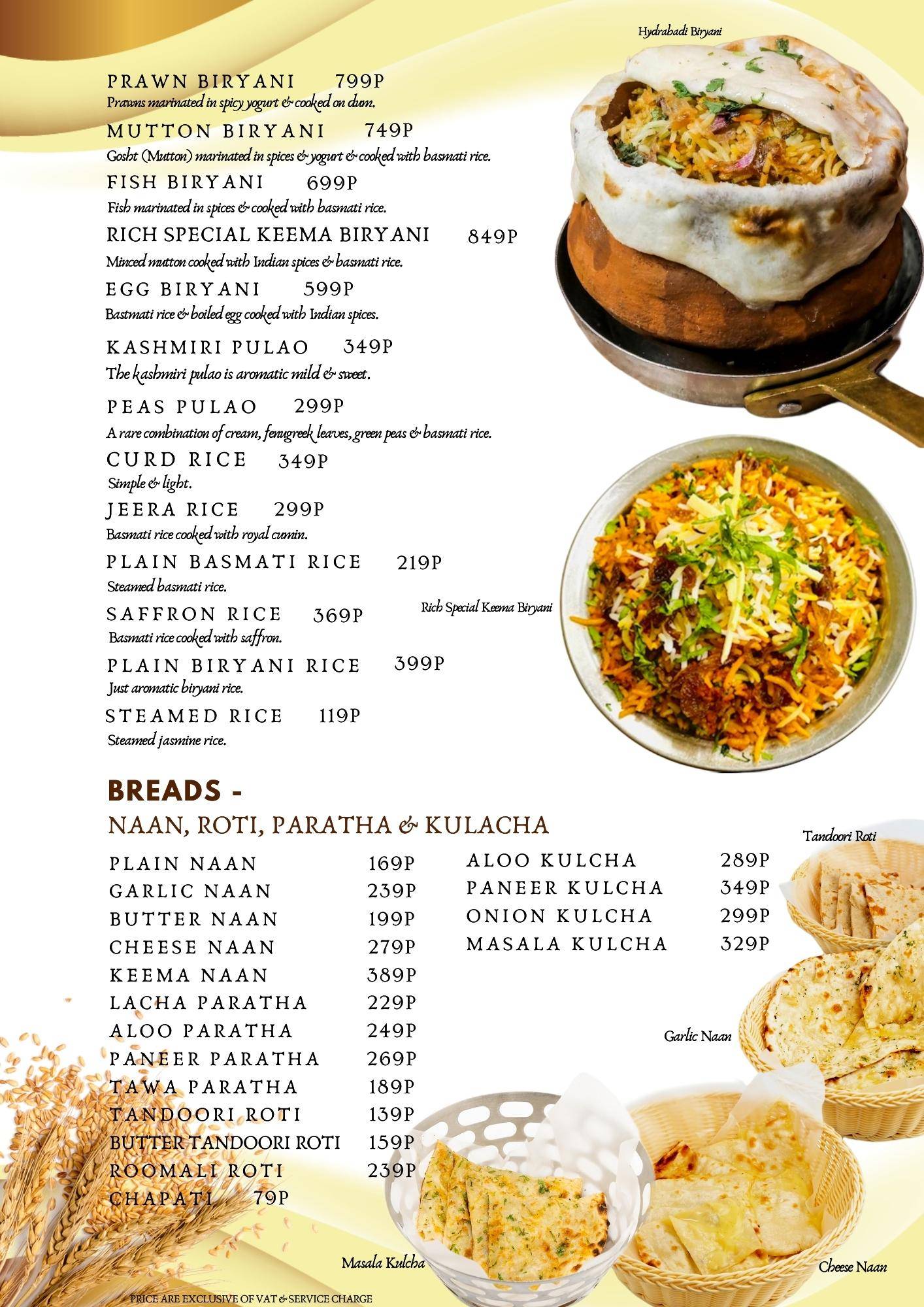 Menu at Royal Indian Curry House restaurant, Makati, General Luna