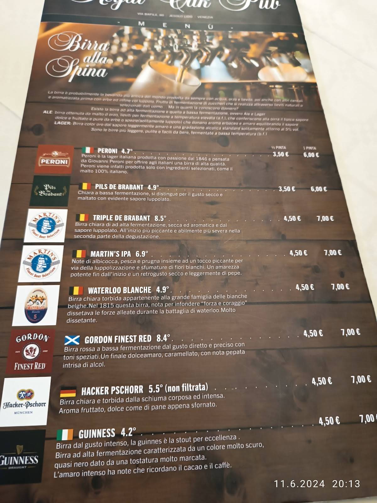 Menu di Royal Oak Pub 