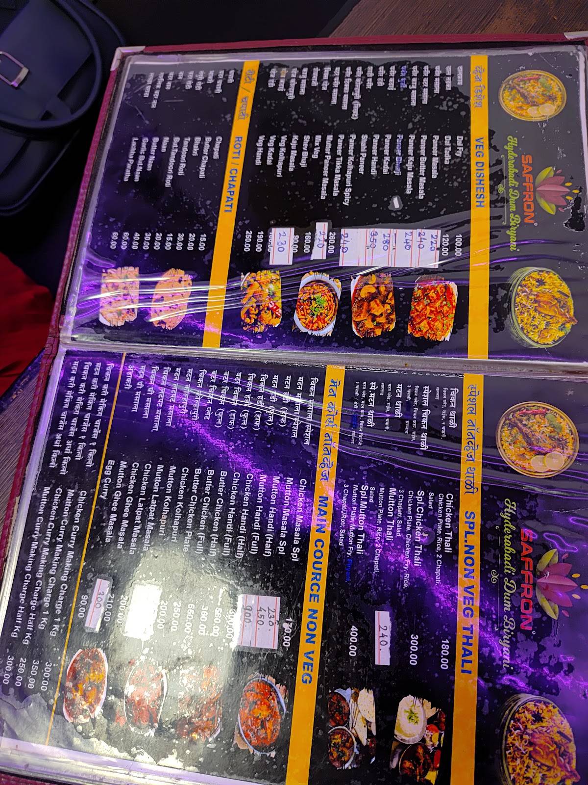 SAFFRON HYDERABADI DUM BIRYANI menu