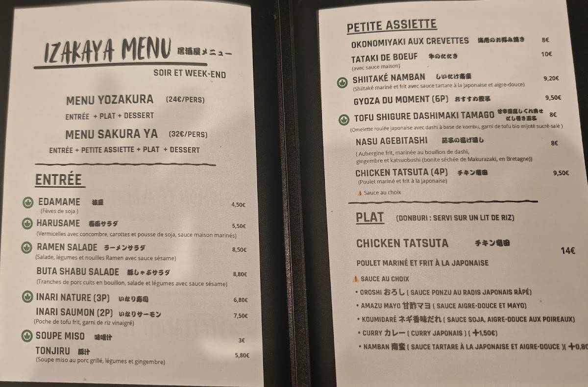 Menu de SAKURA YA