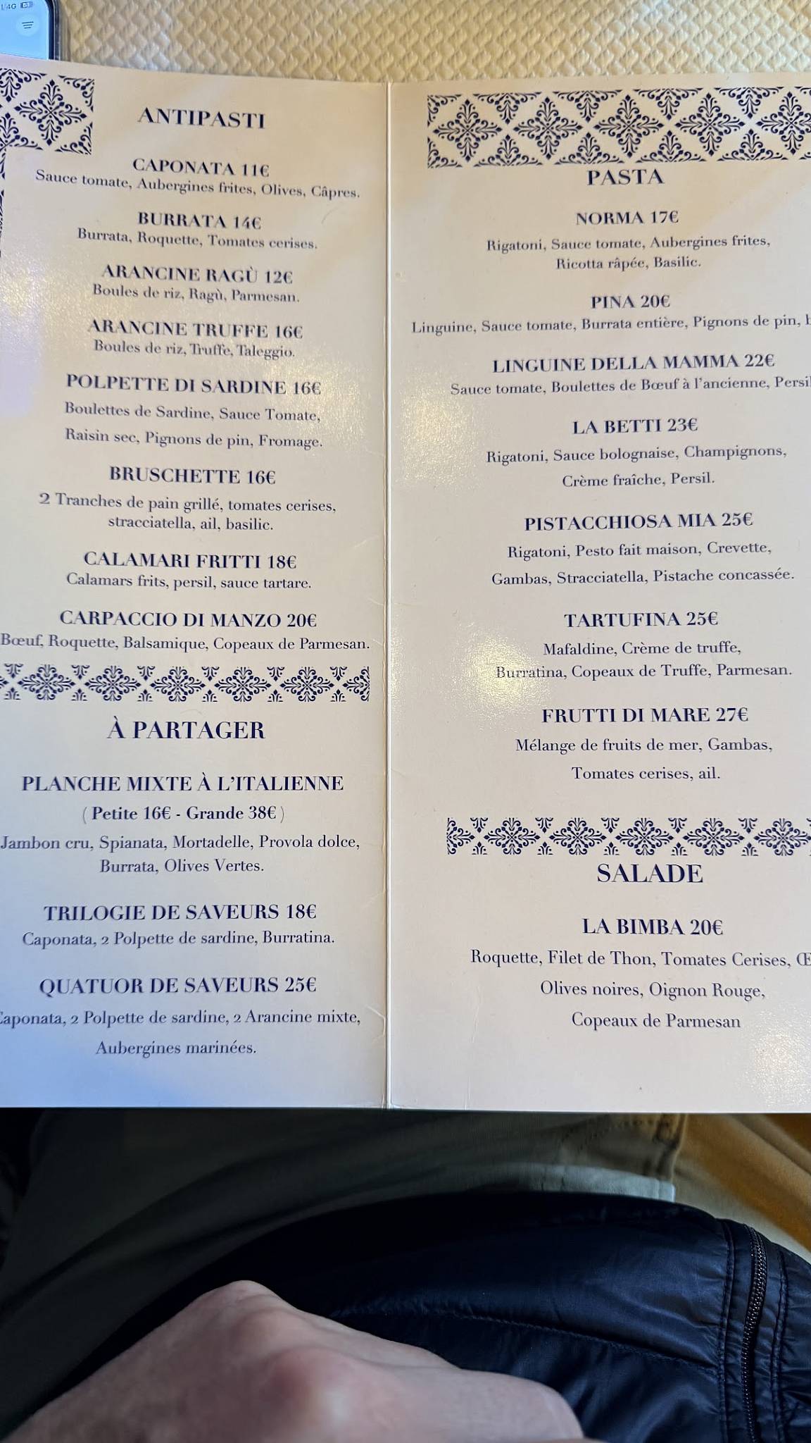 Menu de SAPORE