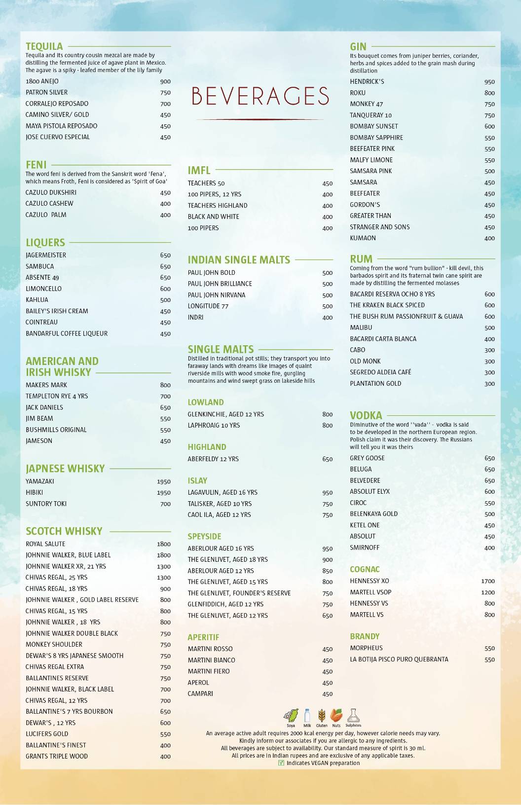SFX Lounge Bar menu
