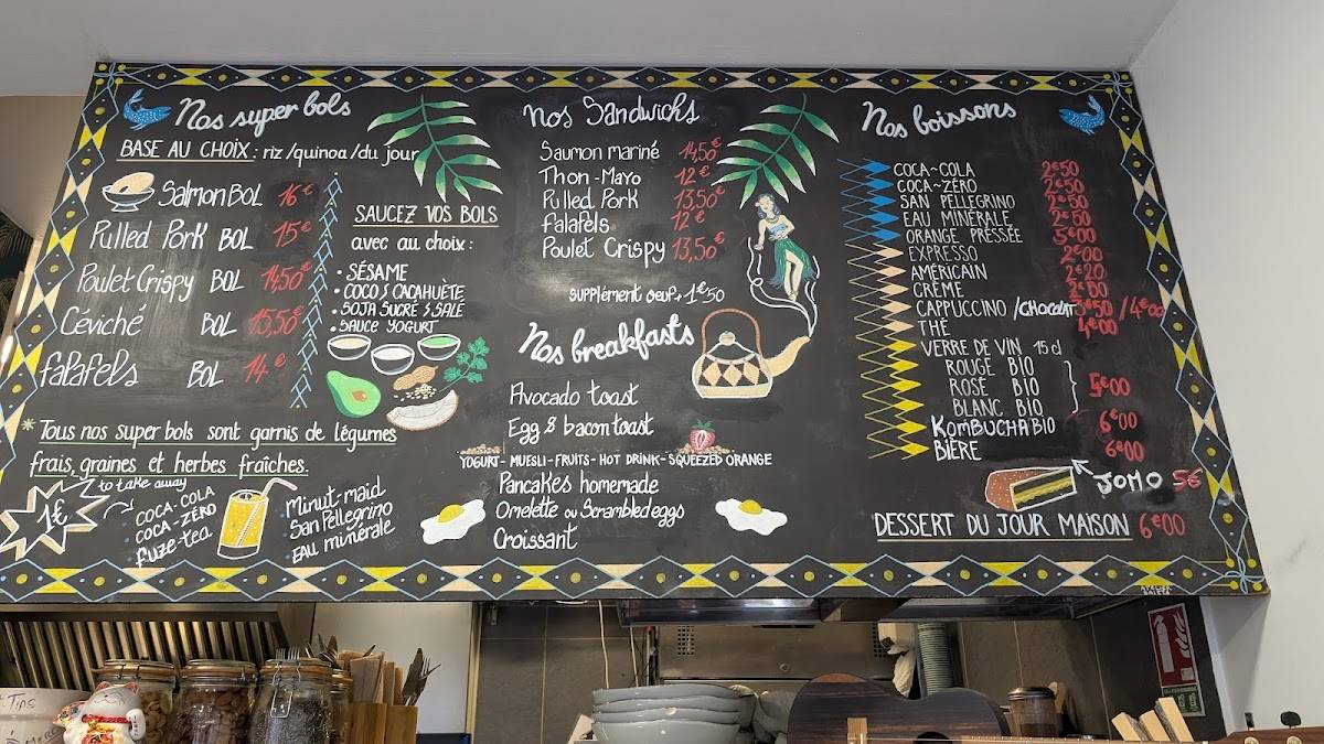 Menu de SUPER BOL (Brunch, Poké bowl, Sandwich Wanpaku)
