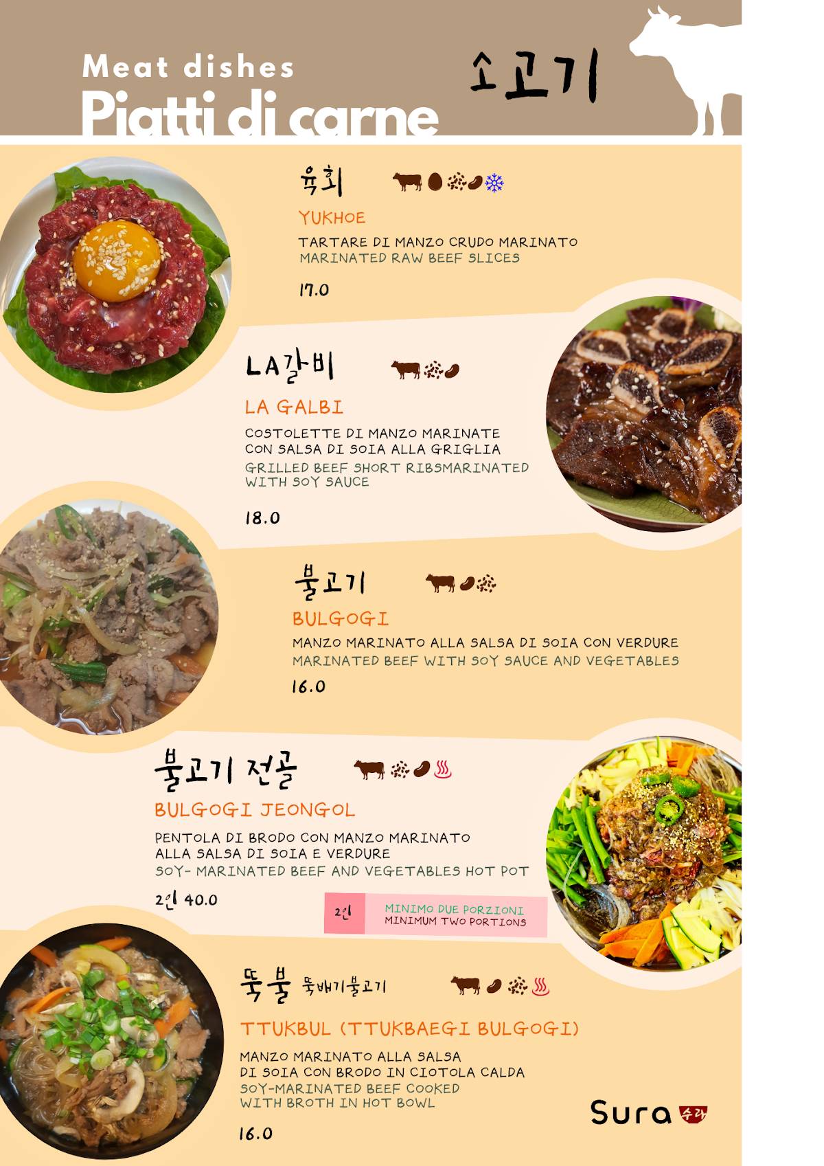 Menu di SURA RISTORANTE COREANO 