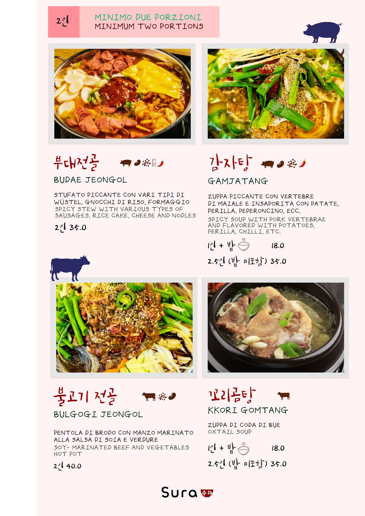 Menu di SURA RISTORANTE COREANO 