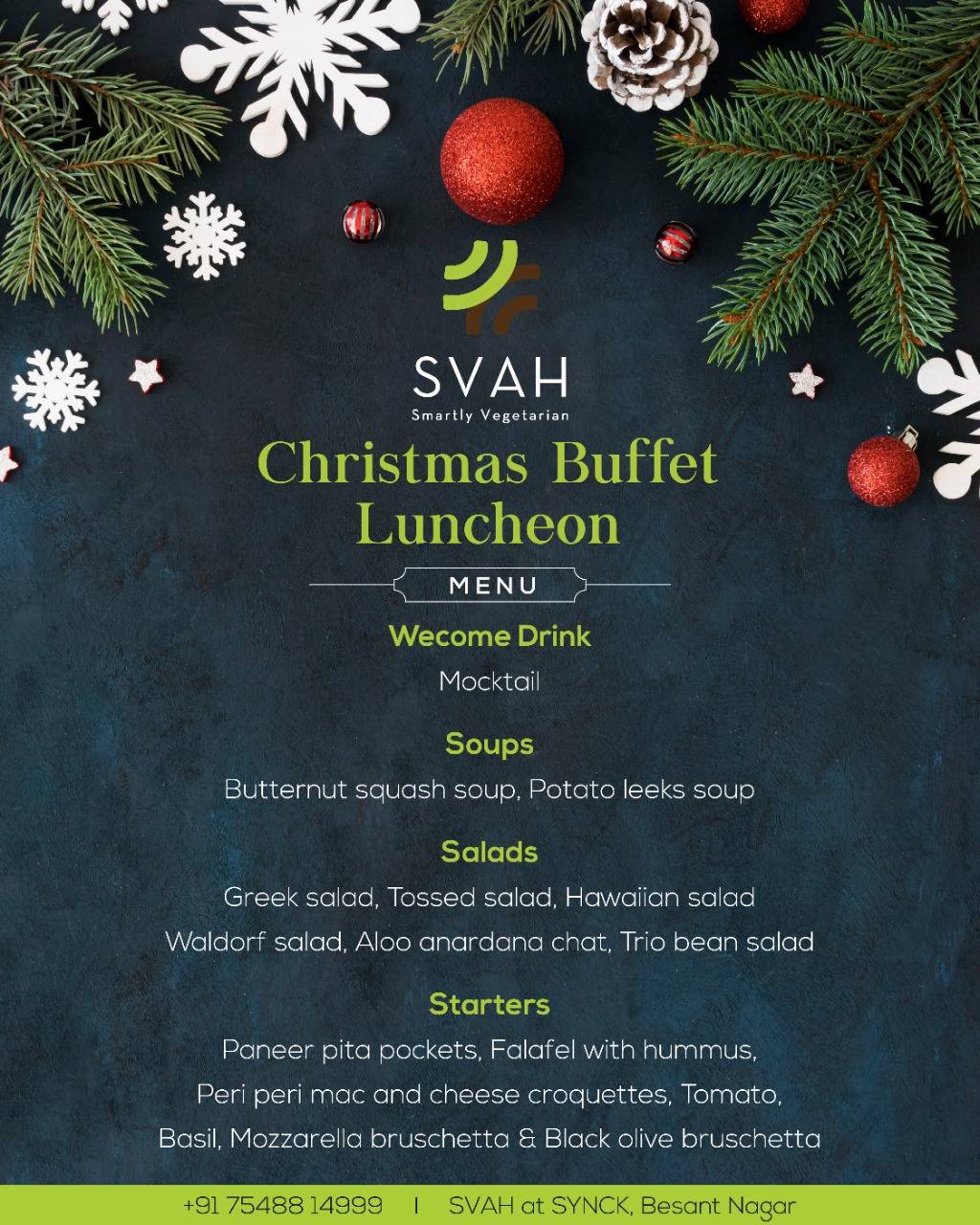 SVAH Besant Nagar menu