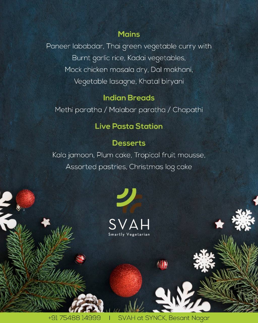 SVAH Besant Nagar menu