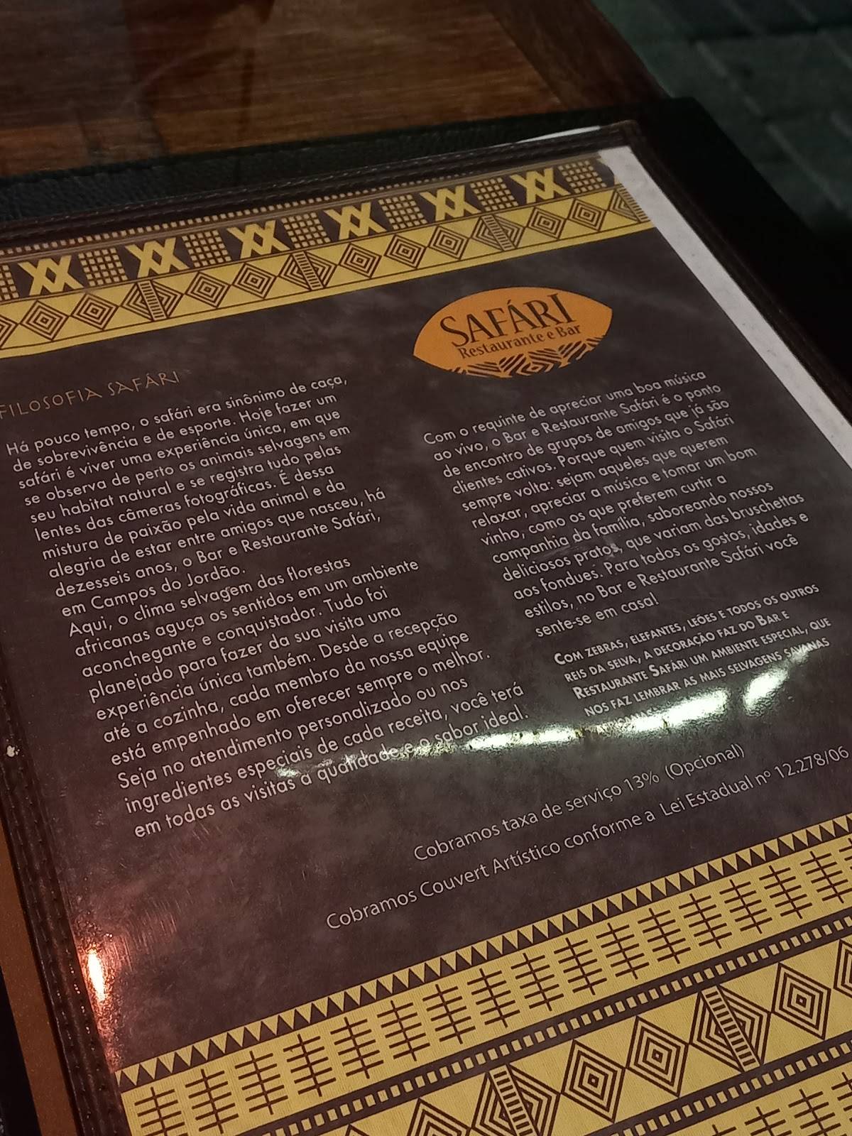 Safari Restaurante cardápio