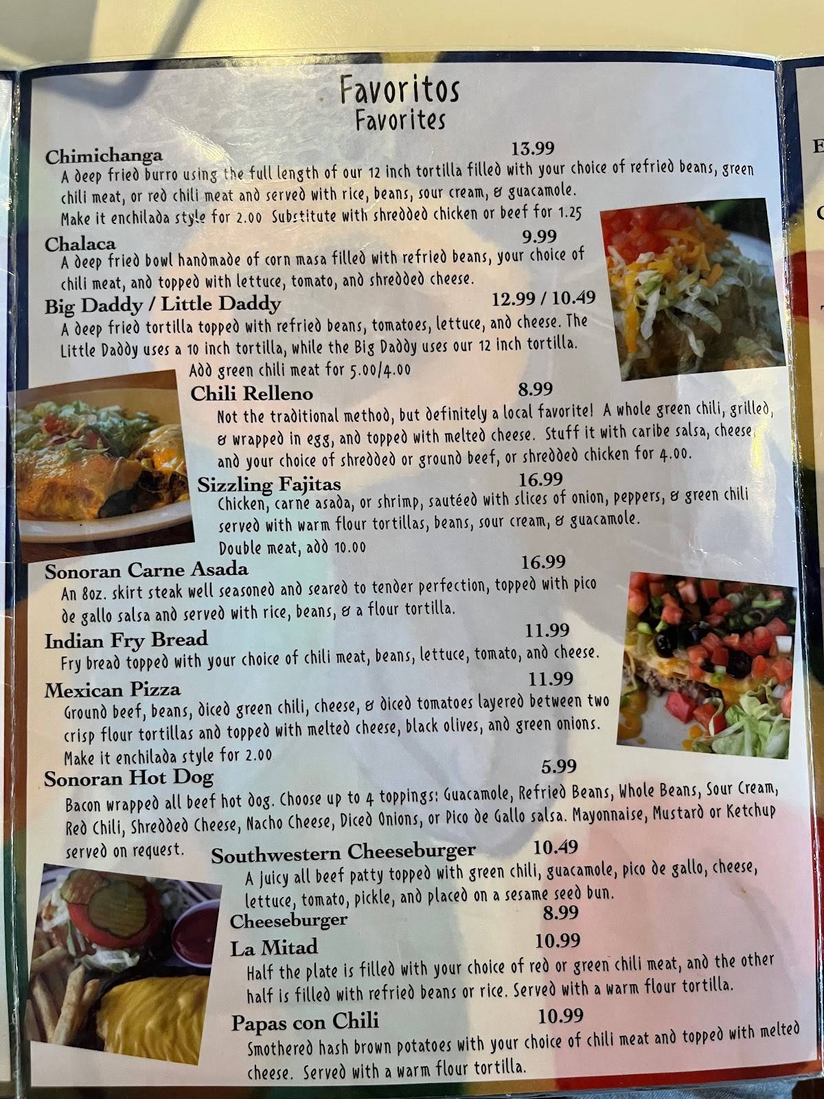 Menu at El Charro restaurant, Safford