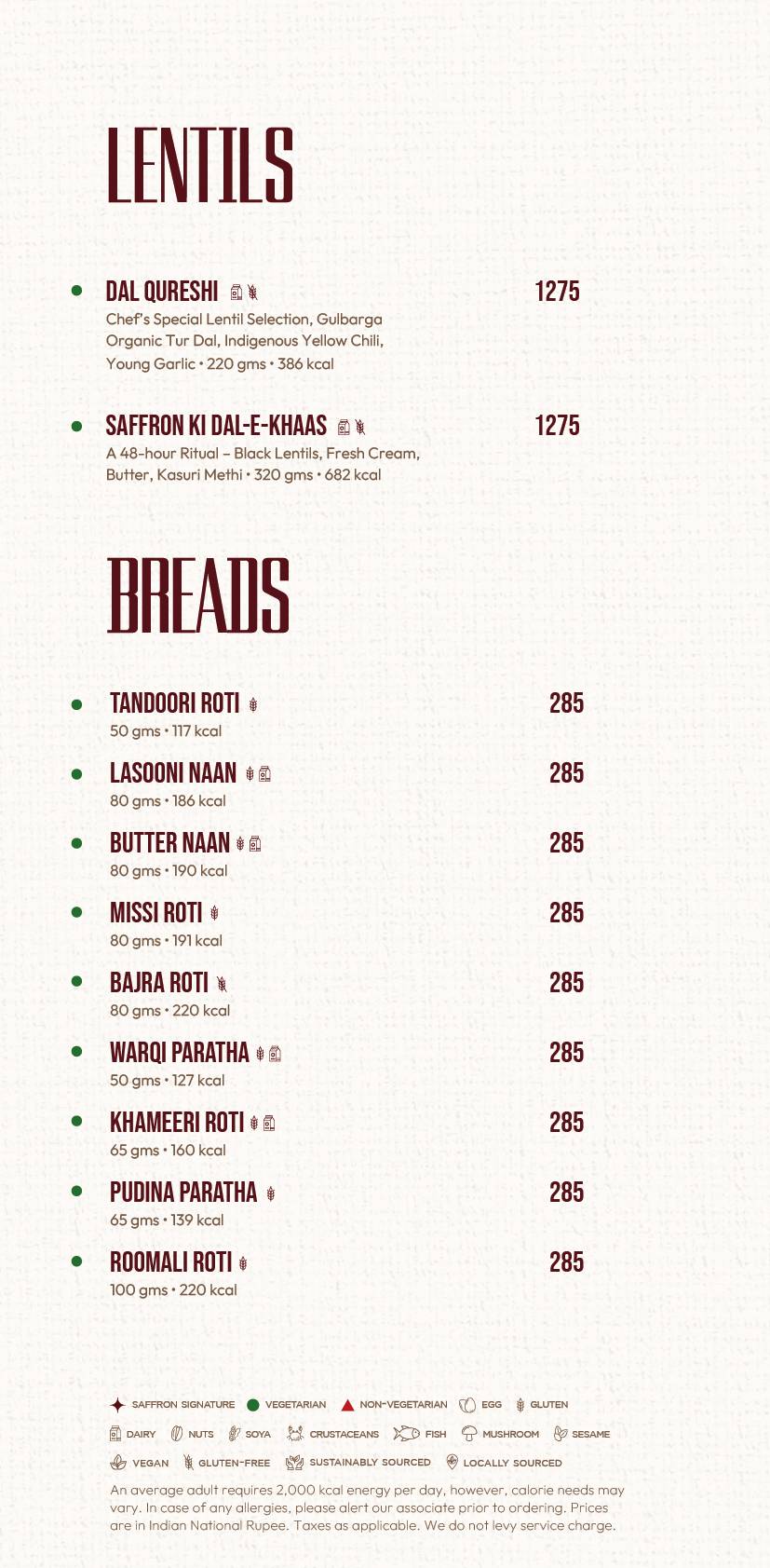 Saffron JW Marriott Mumbai Juhu menu