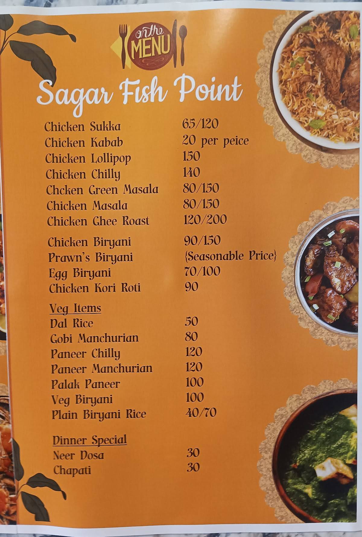 Sagar Fish Point menu