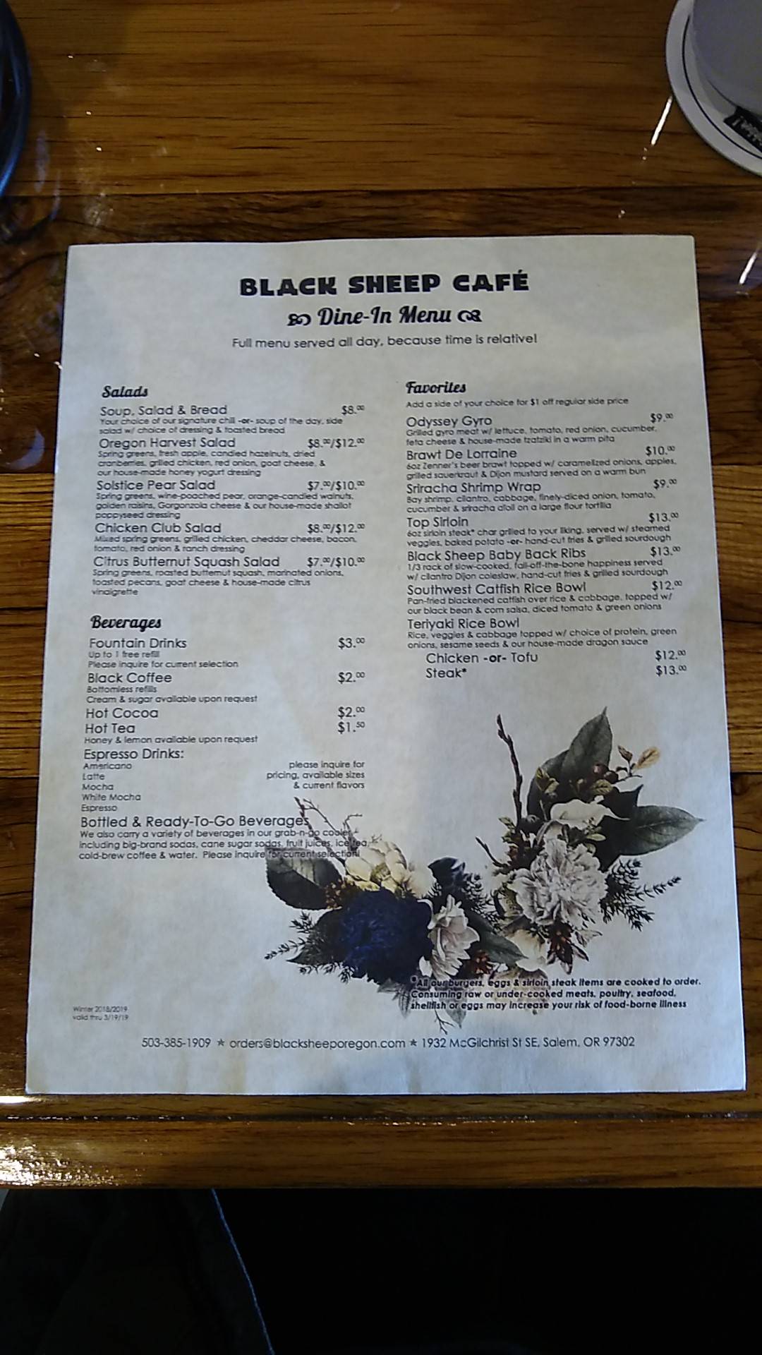 Menu at Black Sheep Cafe & Catering, Salem