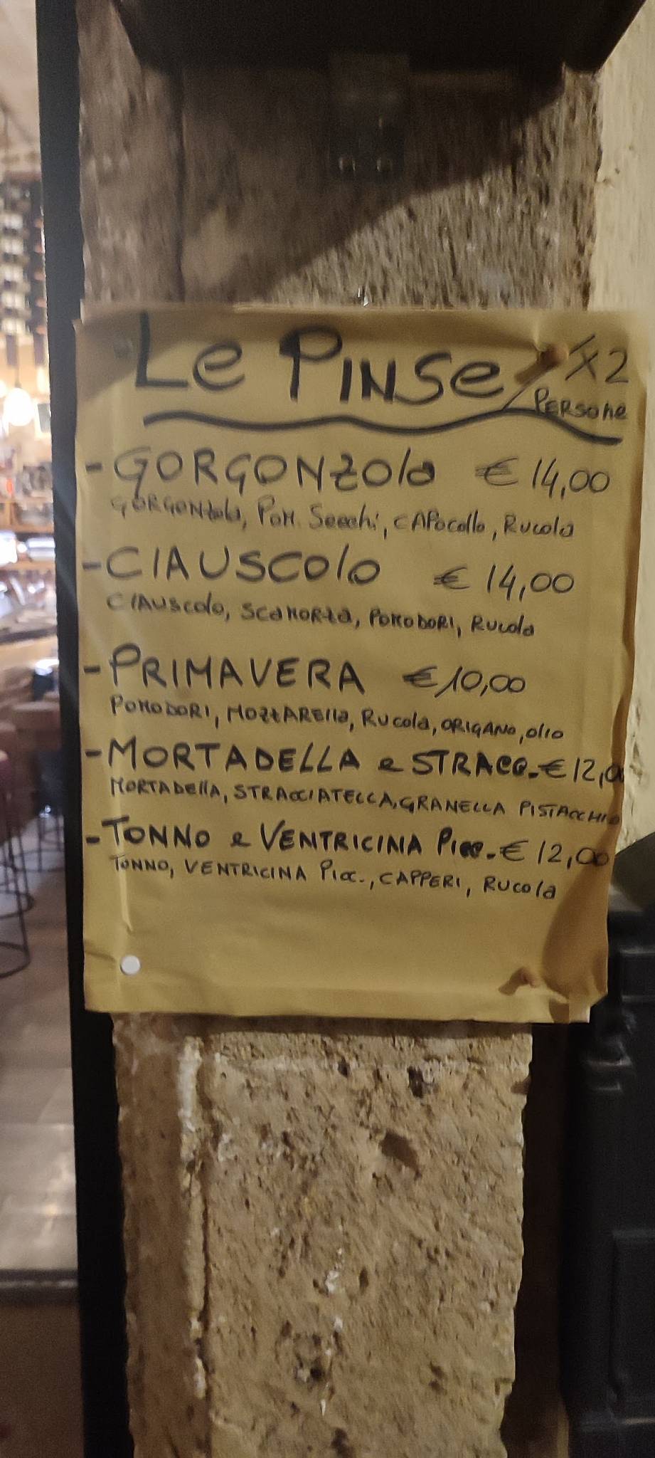 Menu di San Sebastian Vineria 