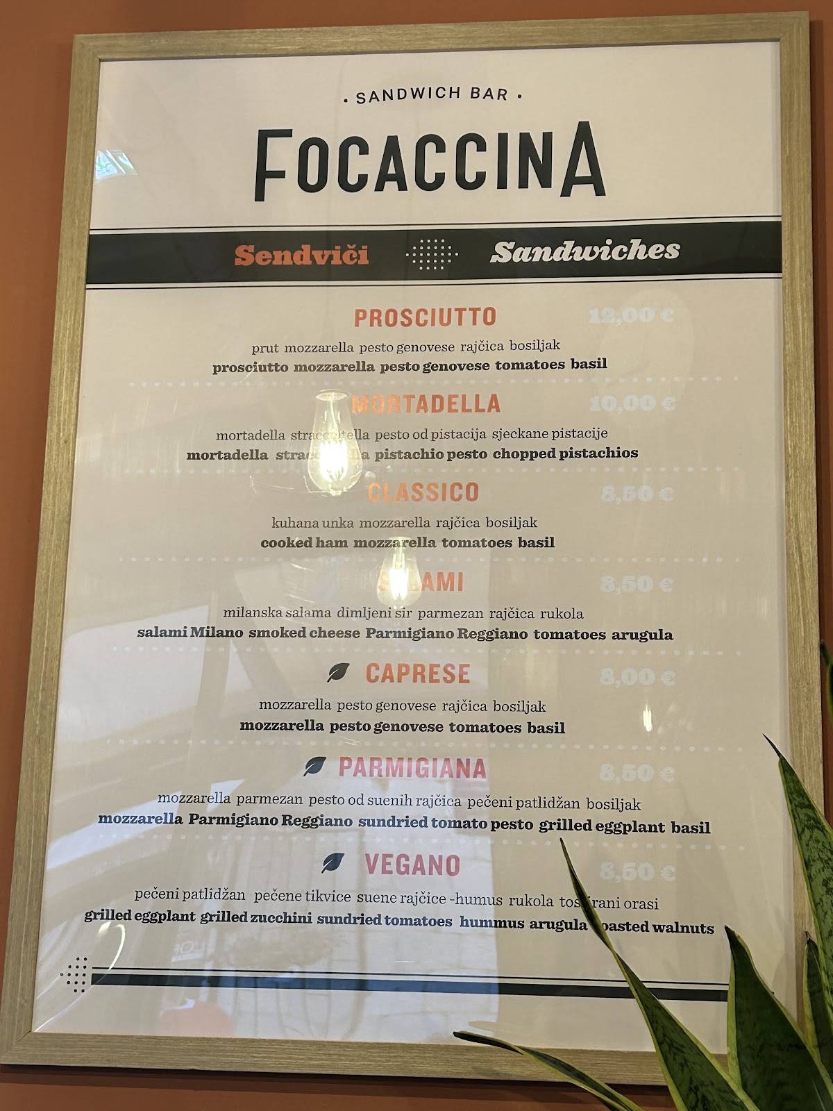 Menu di Sandwich bar Focaccina 