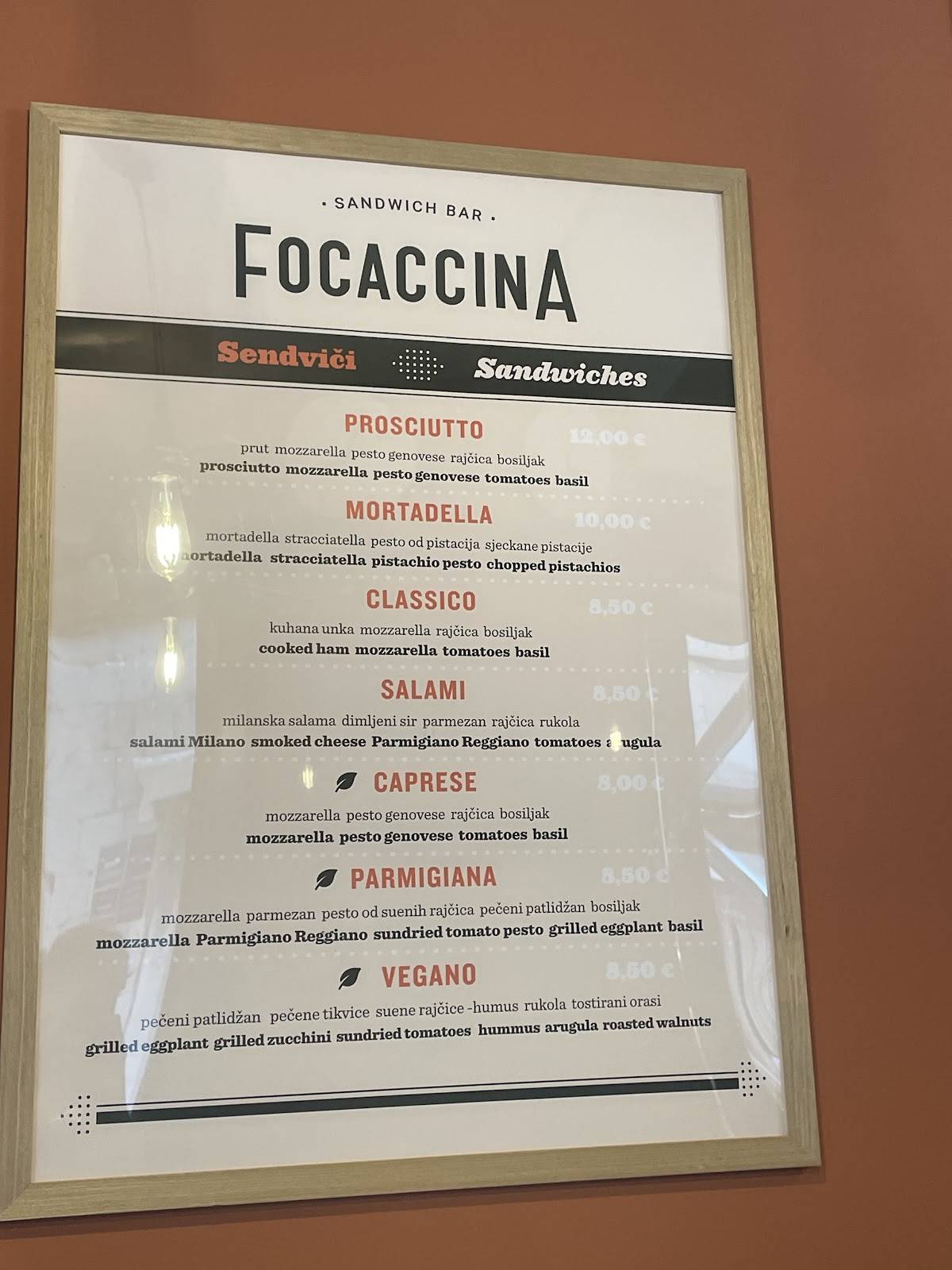 Menu di Sandwich bar Focaccina 