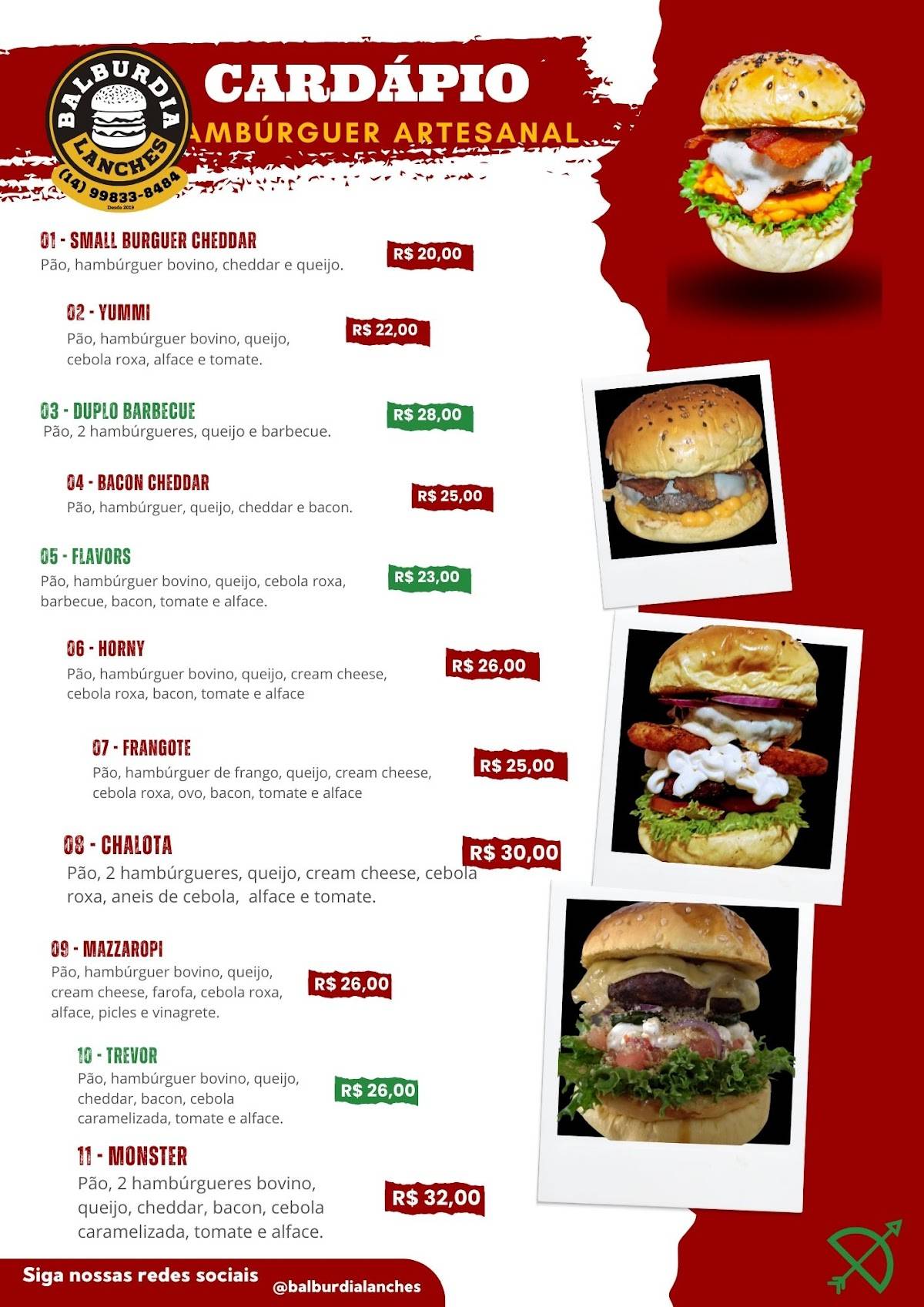BALBÚRDIA LANCHES E HAMBURGUERES cardápio