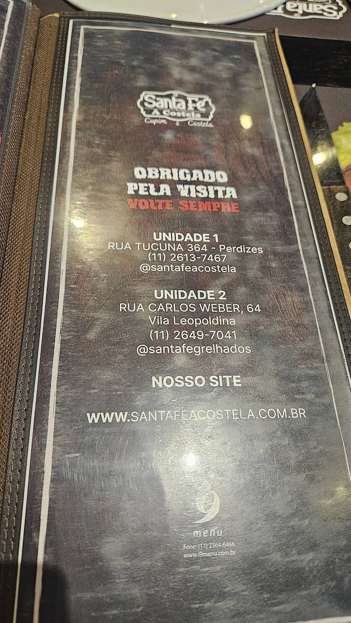 Santa Fé A Costela cardápio