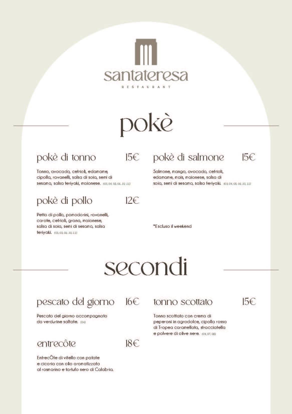 Menu di Santateresa Restaurant 