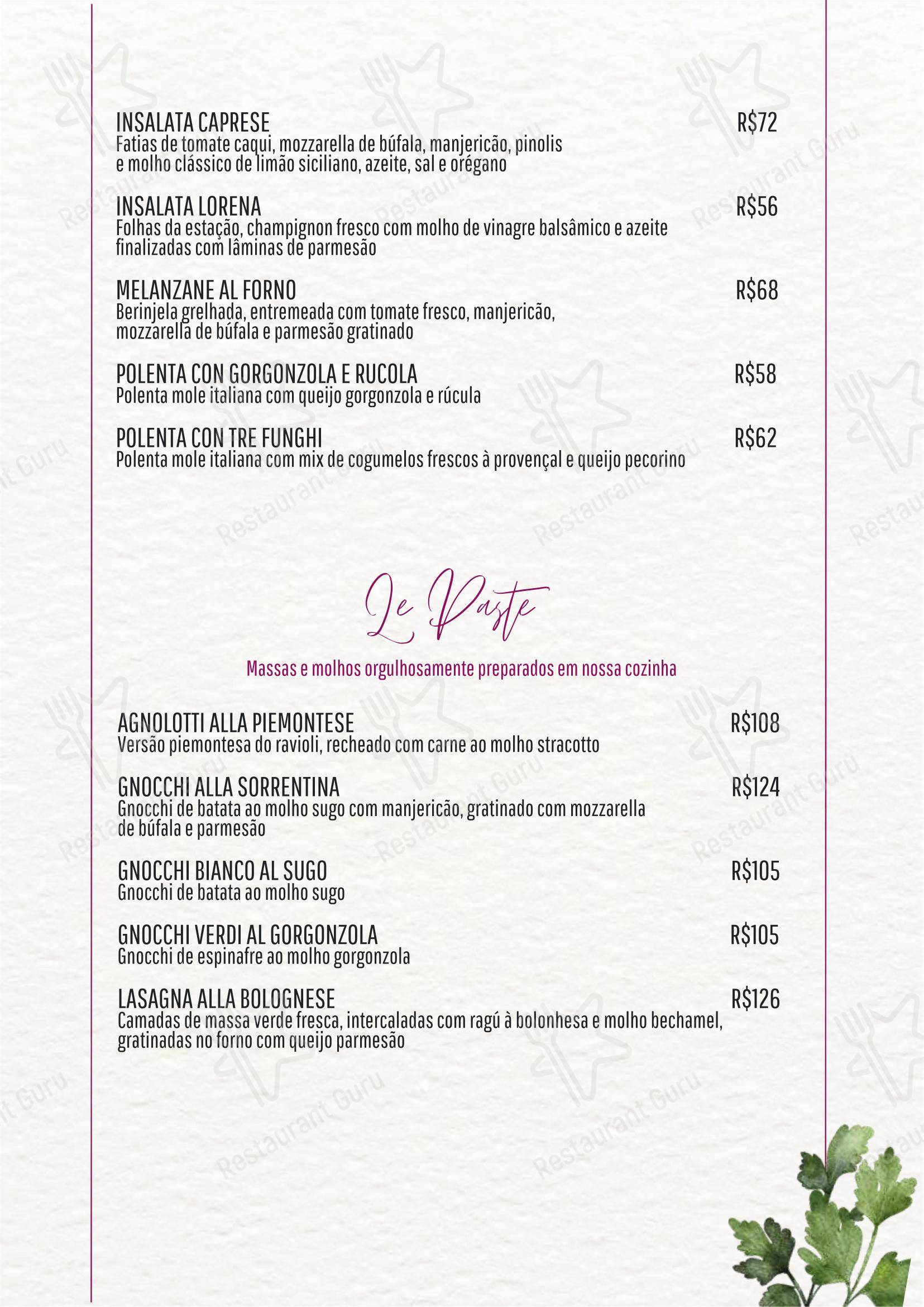 Menu para Santo Colomba em São Paulo