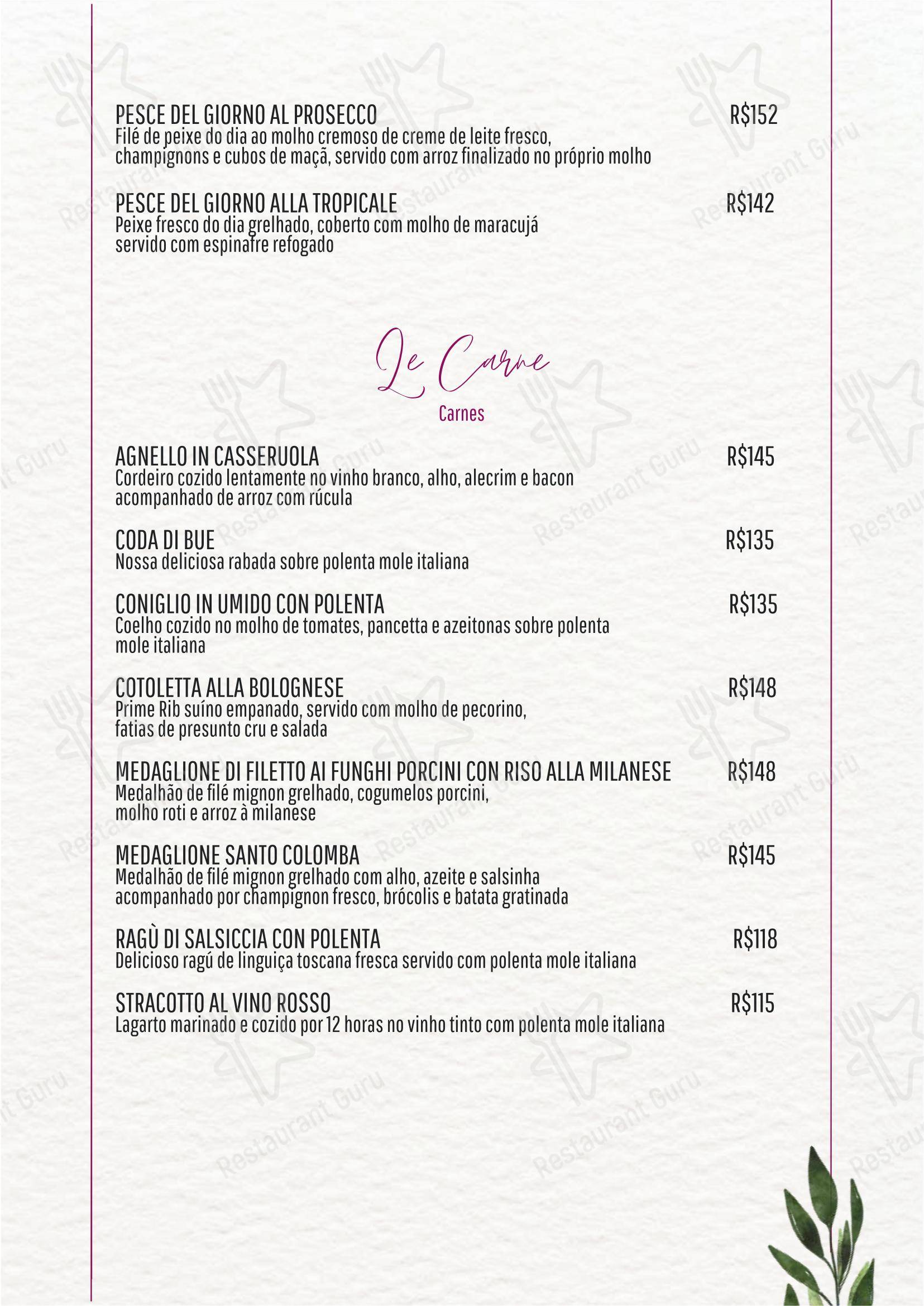 Santo Colomba - Menu