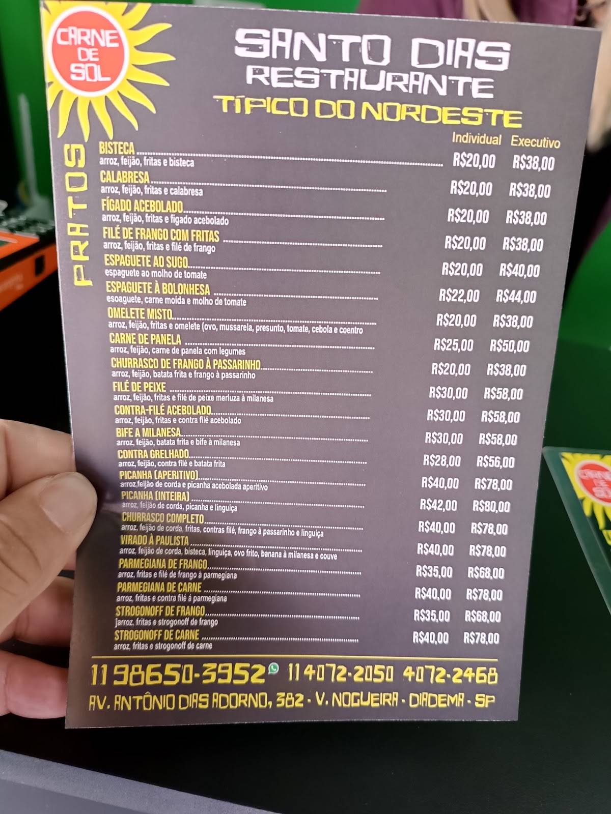 Santos Dias Restaurante - Típico do Nordeste cardápio
