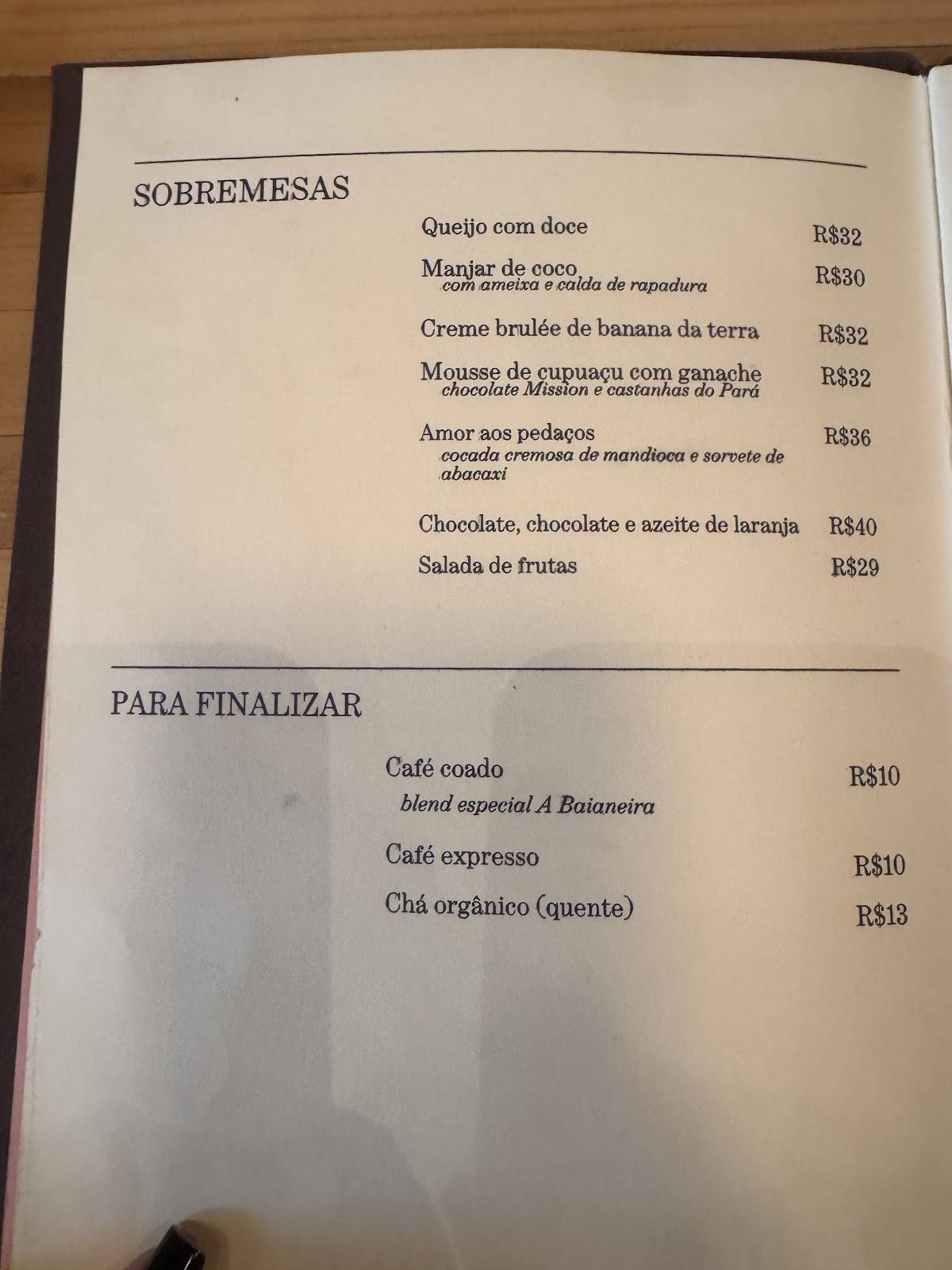 A Baianeira - MASP cardápio