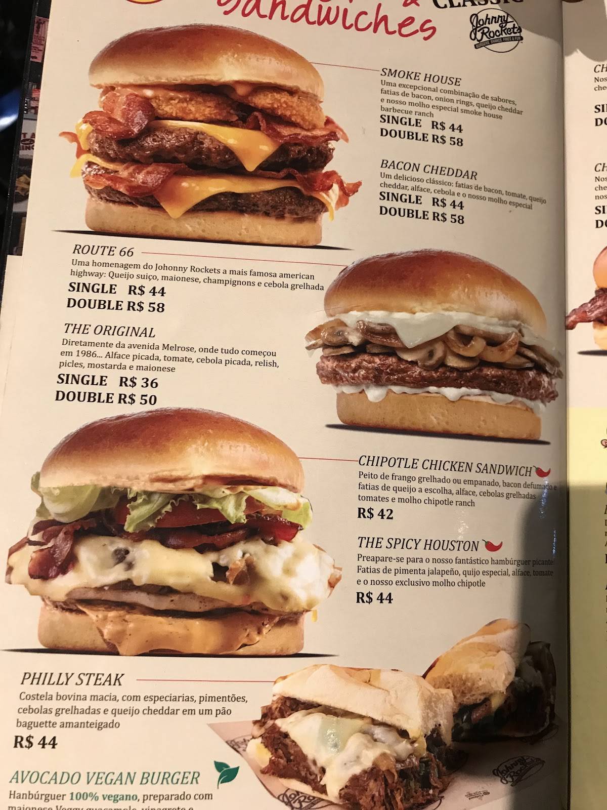 Johnny Rockets Lab @ Vila Madalena cardápio
