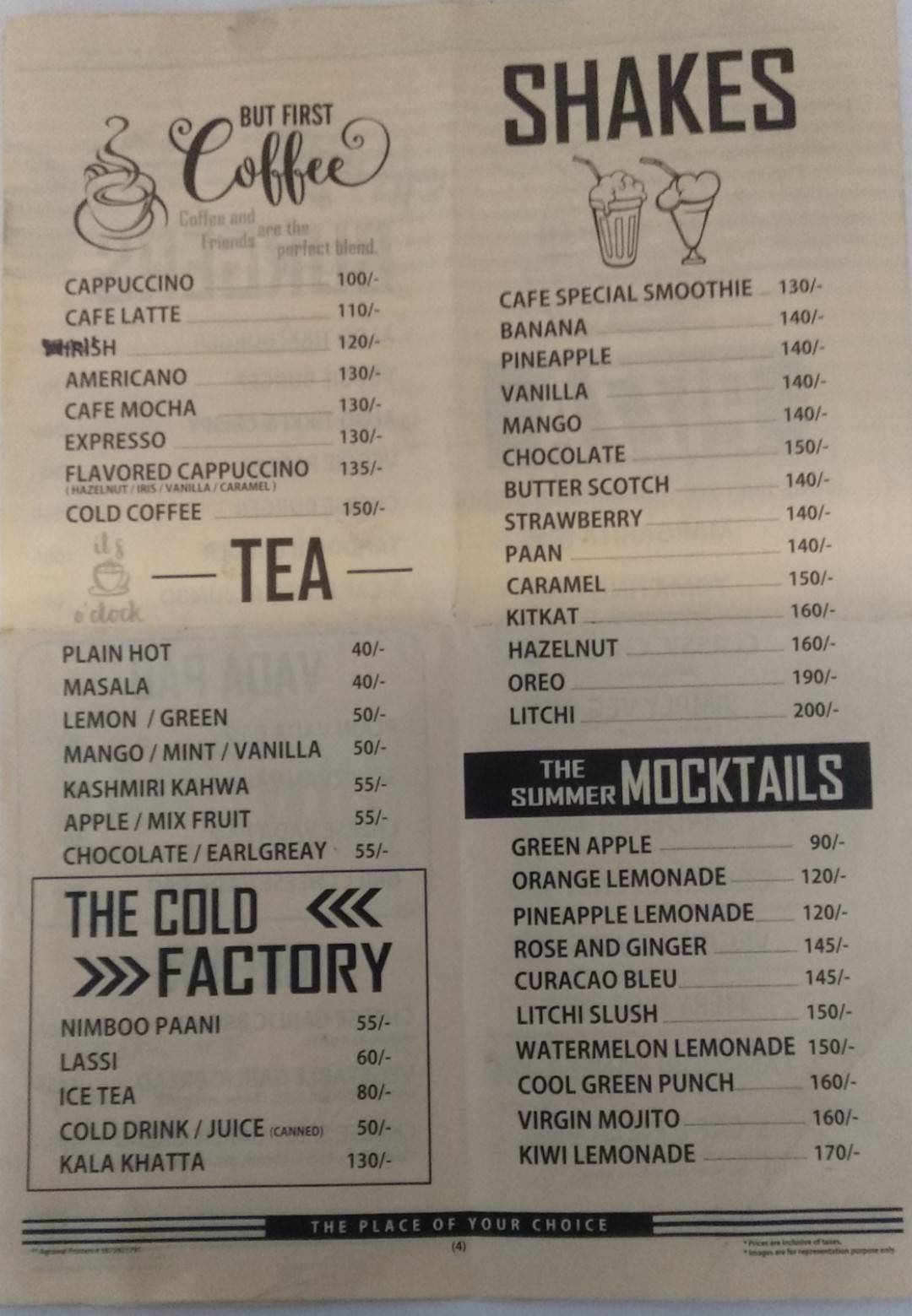 In & Out - Sarin's cafe & Bakery menu