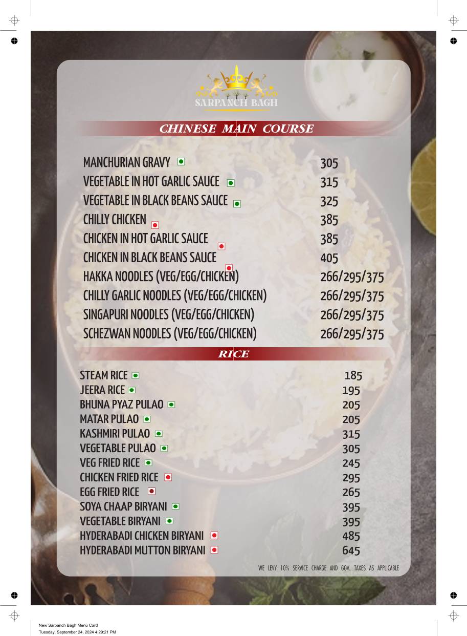 Sarpanch Bagh - A Modern Village Restaurant menu