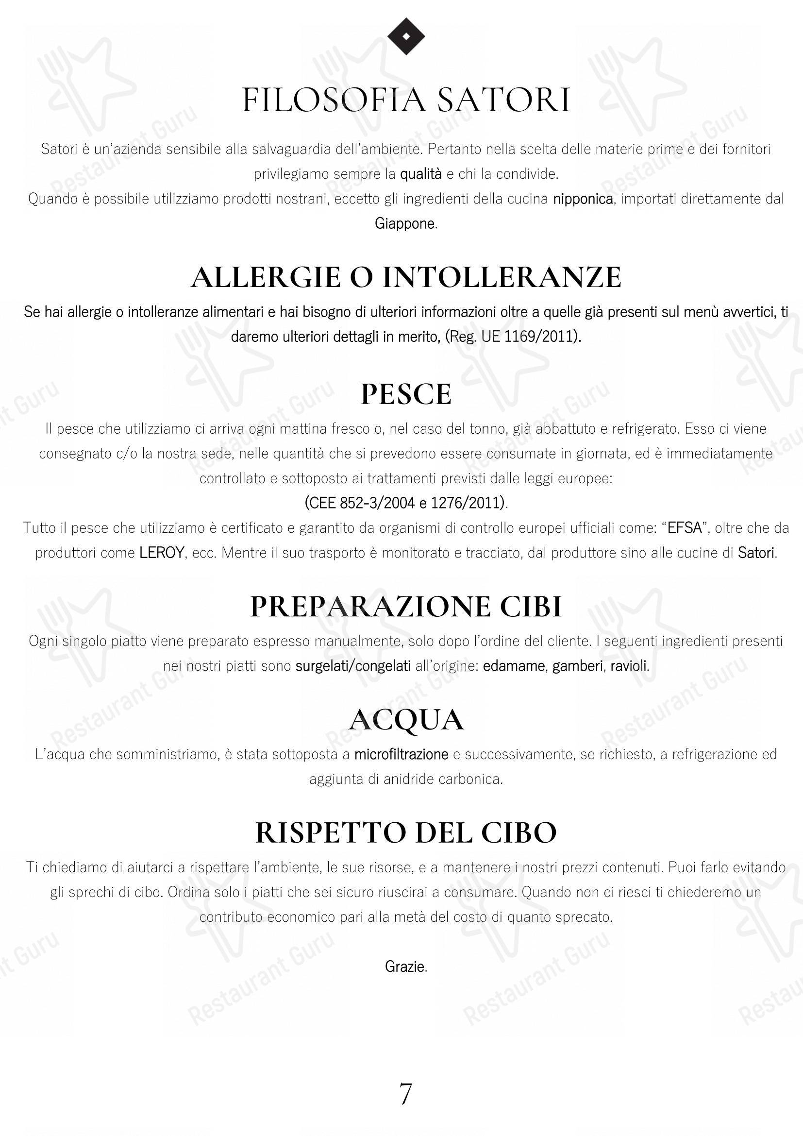 Menu per Satori in Firenze