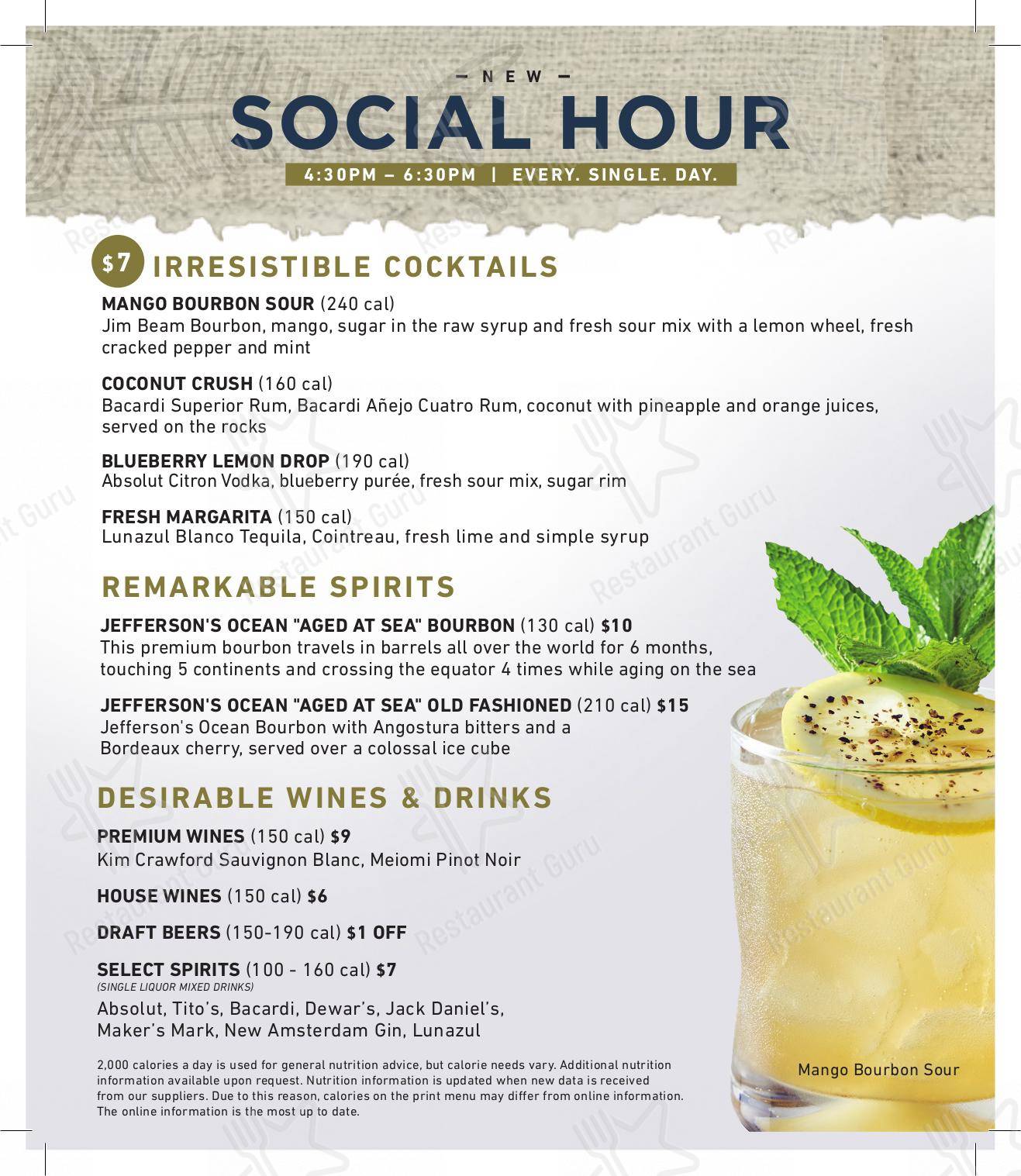 Menu at Bonefish Grill restaurant, Schaumburg