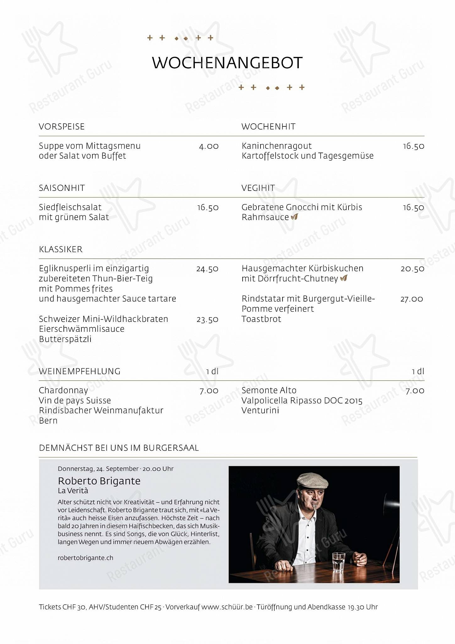 Schüür · Restaurant & Kultur in Steffisburg - Dinner Menu