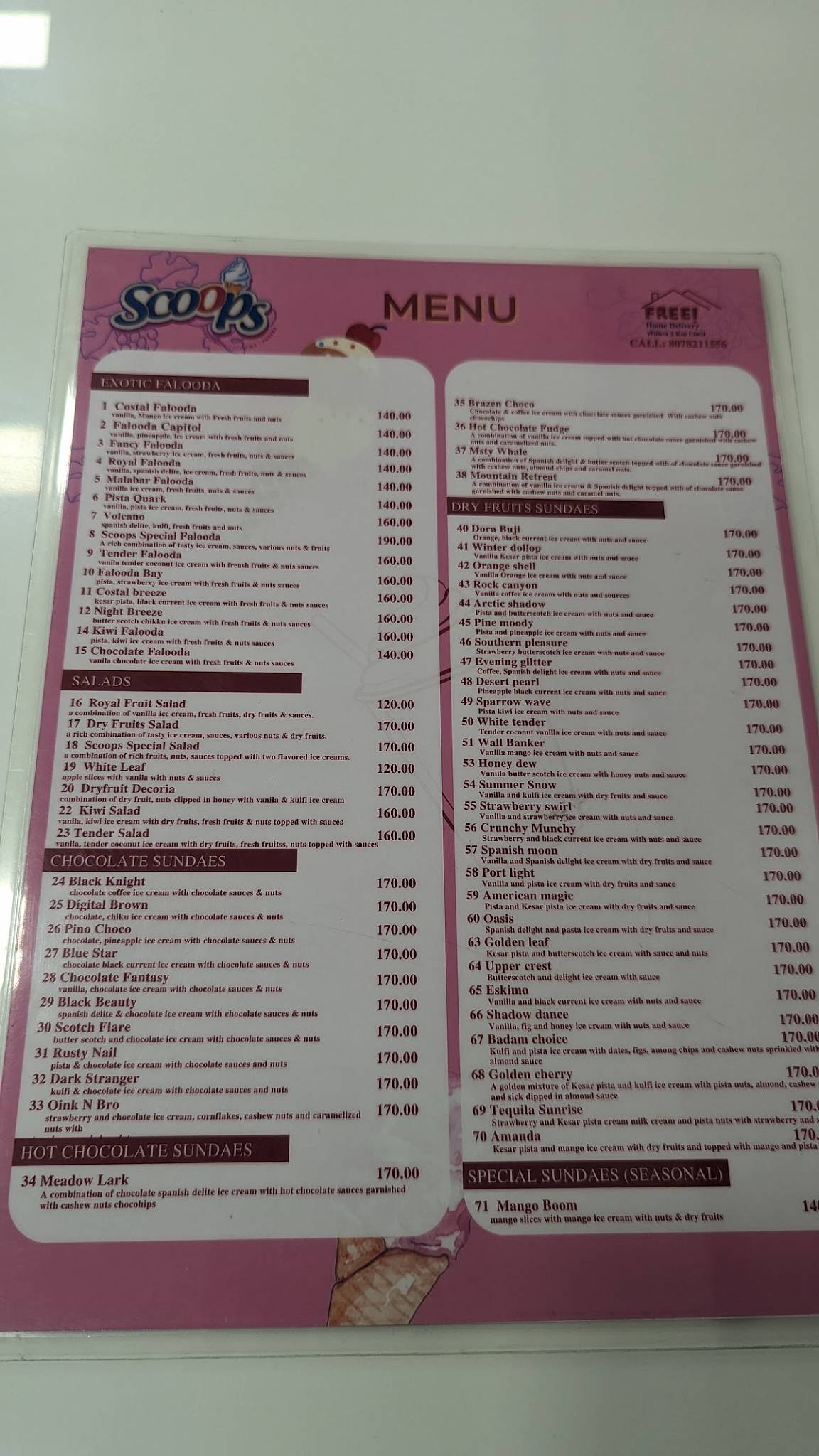 Scoops menu