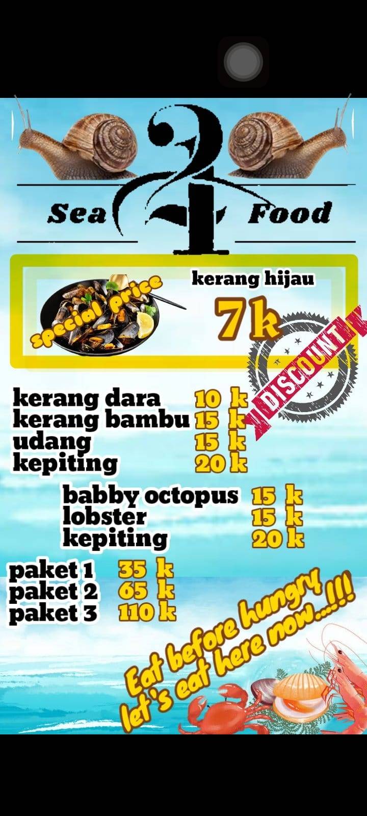 Menu at Seafood 21 Rama restaurant, West Jakarta
